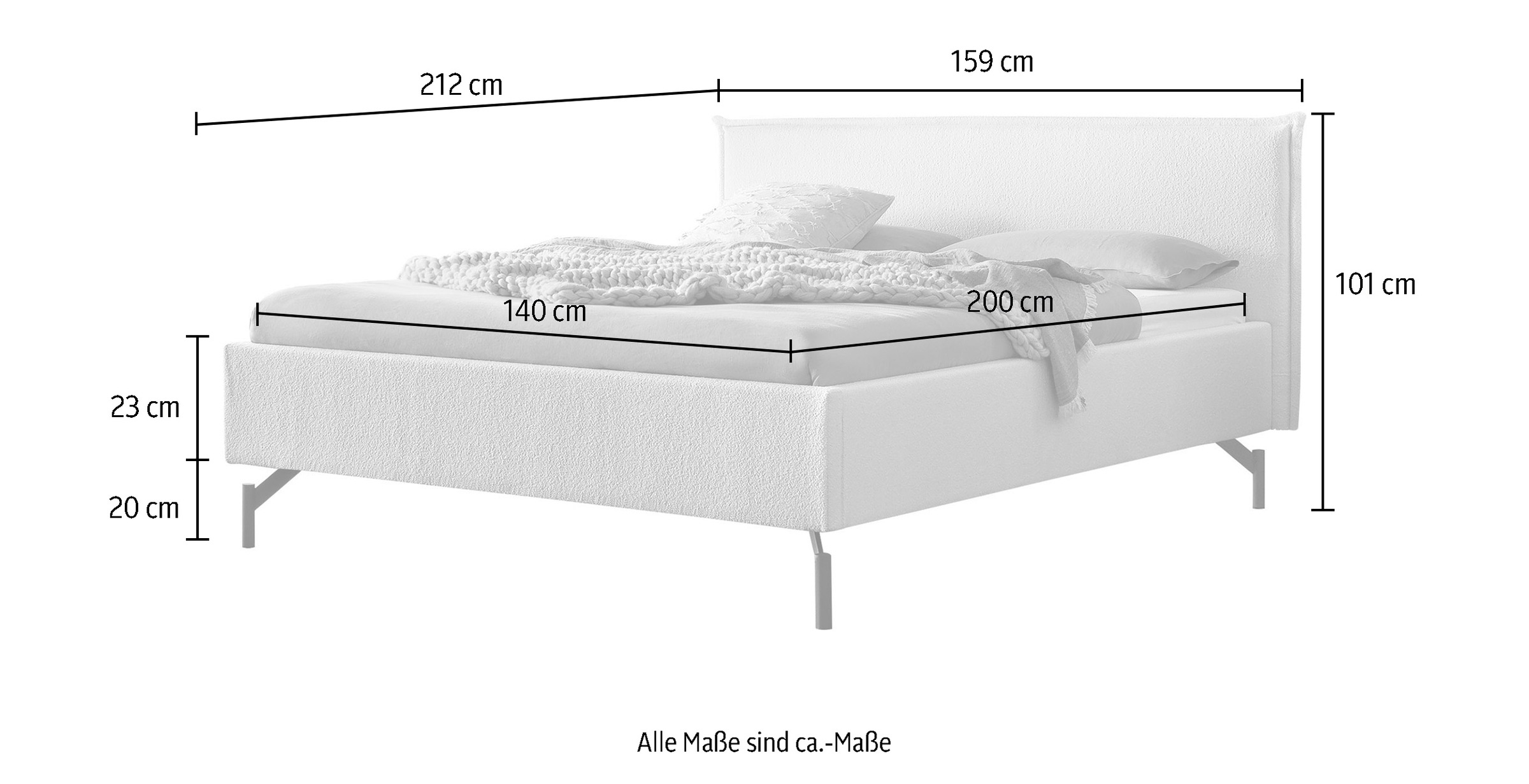 HASENA Polsterbett »Marla«, mit trendigem Bouclestoff, Rahmenhöhe von 23 cm und 4 Einlegetiefen