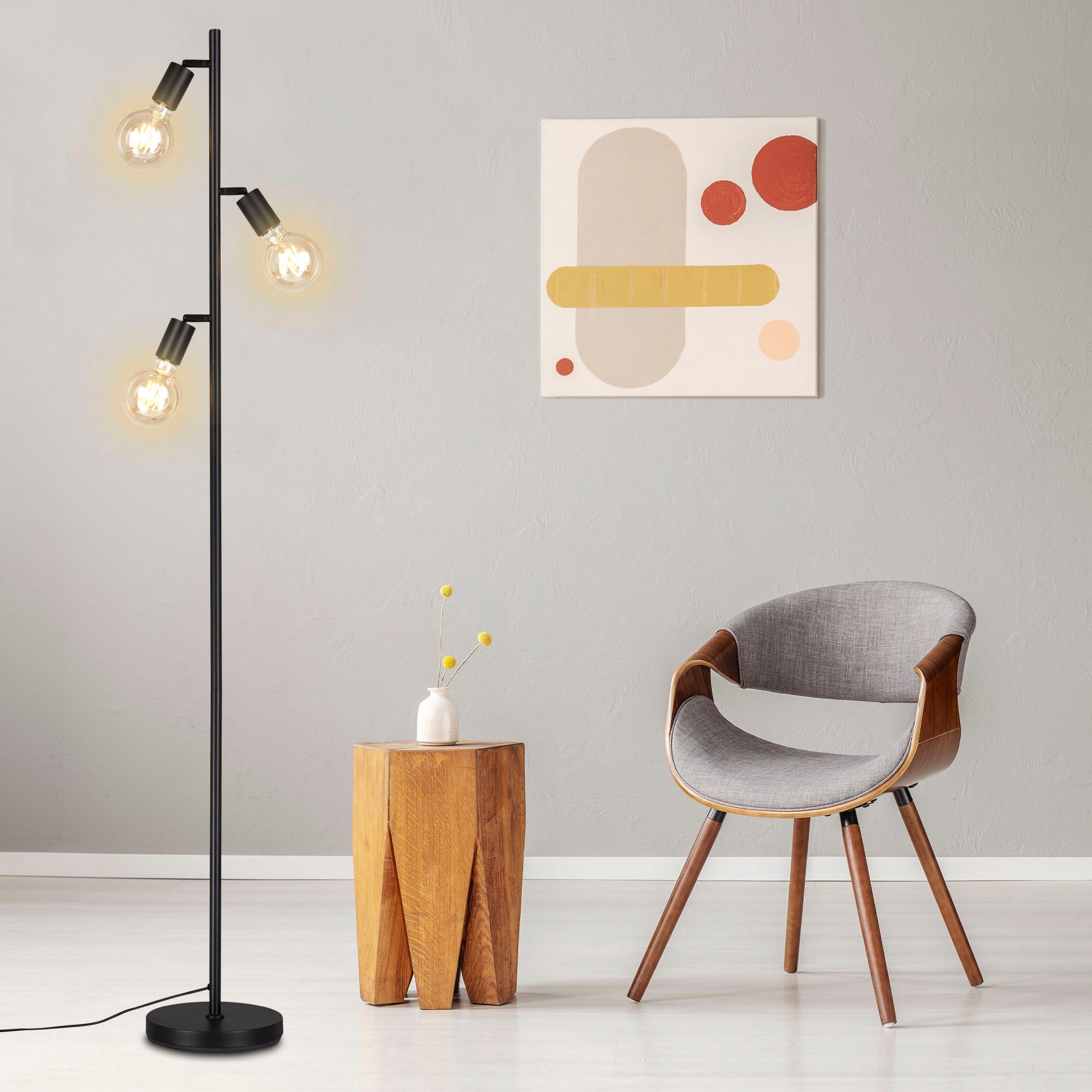 Briloner Leuchten Stehlampe »1387035 KUGLO« E27 Warmweiß metall/schwarz, inkl. Kabelschalter,  exkl. 3x E27 max. 10 W