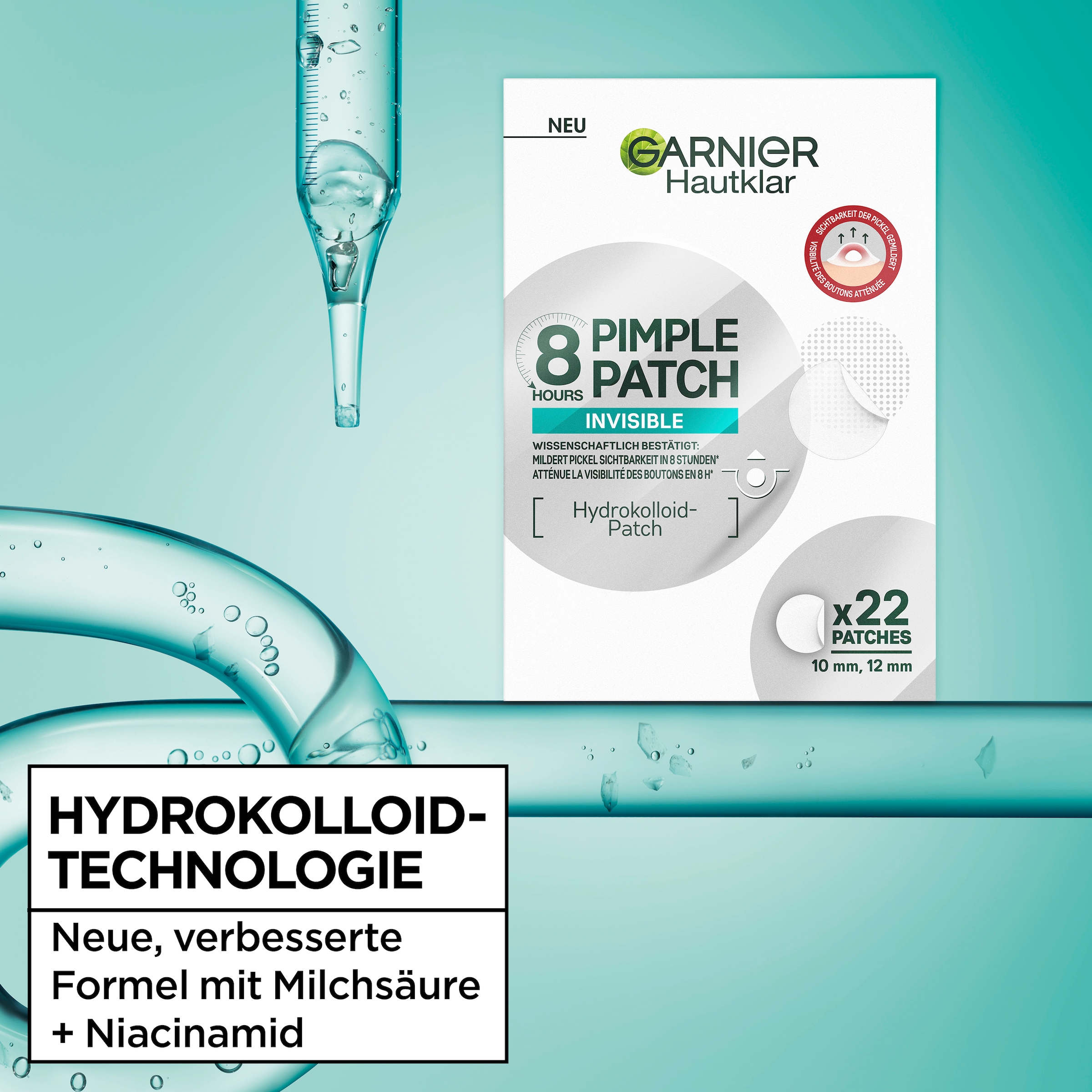 GARNIER Pickel-Tupfer »GARNIER 8H INVISIBLE PIMPLE PATCH« für das Gesicht, aus Hydrokolloid-Material, unsichtbarer Schutzfilm