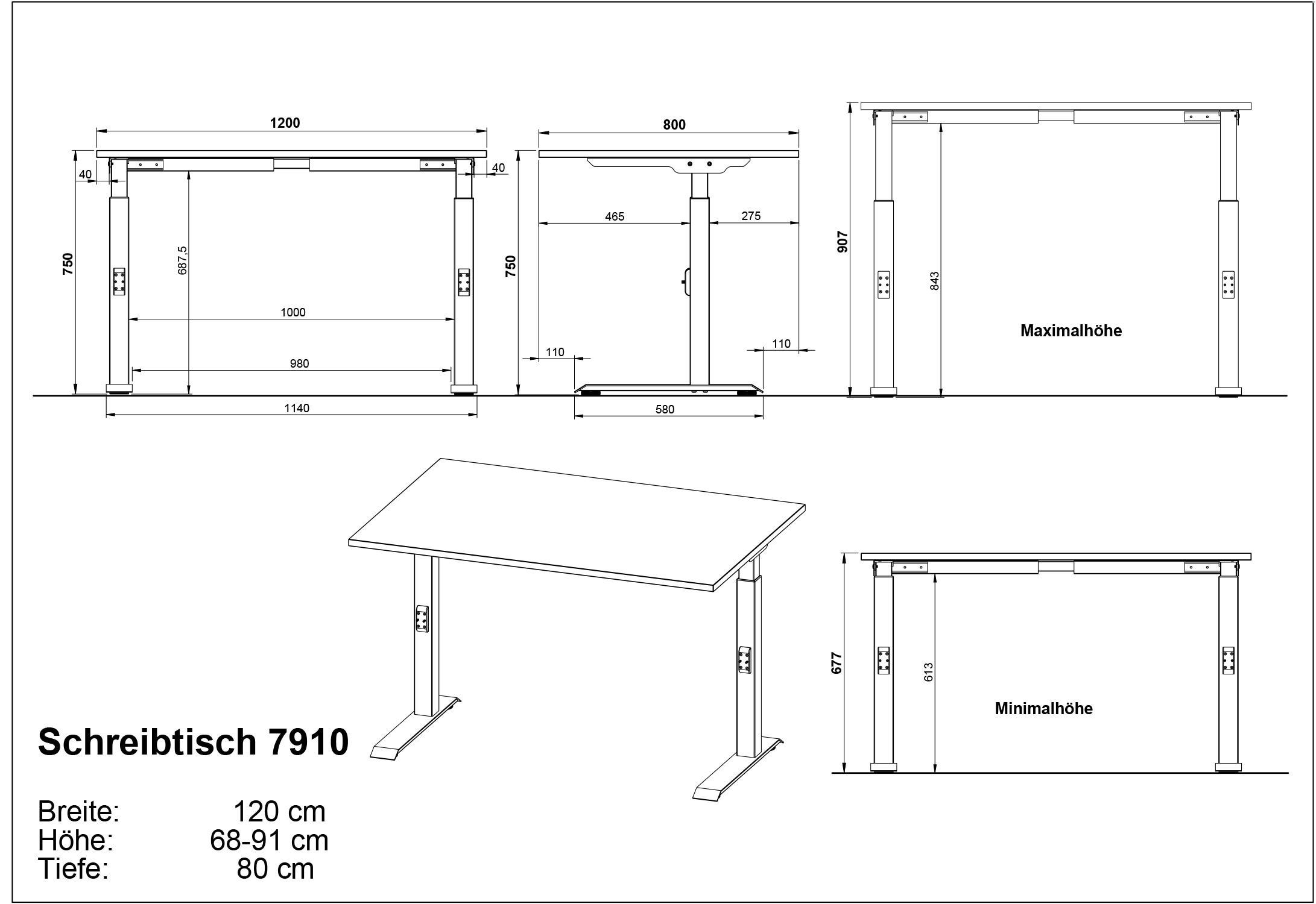 GERMANIA Schreibtisch »Downey«, höhenverstellbar von 68-91 cm, verfügbar in verschiedenen Breiten