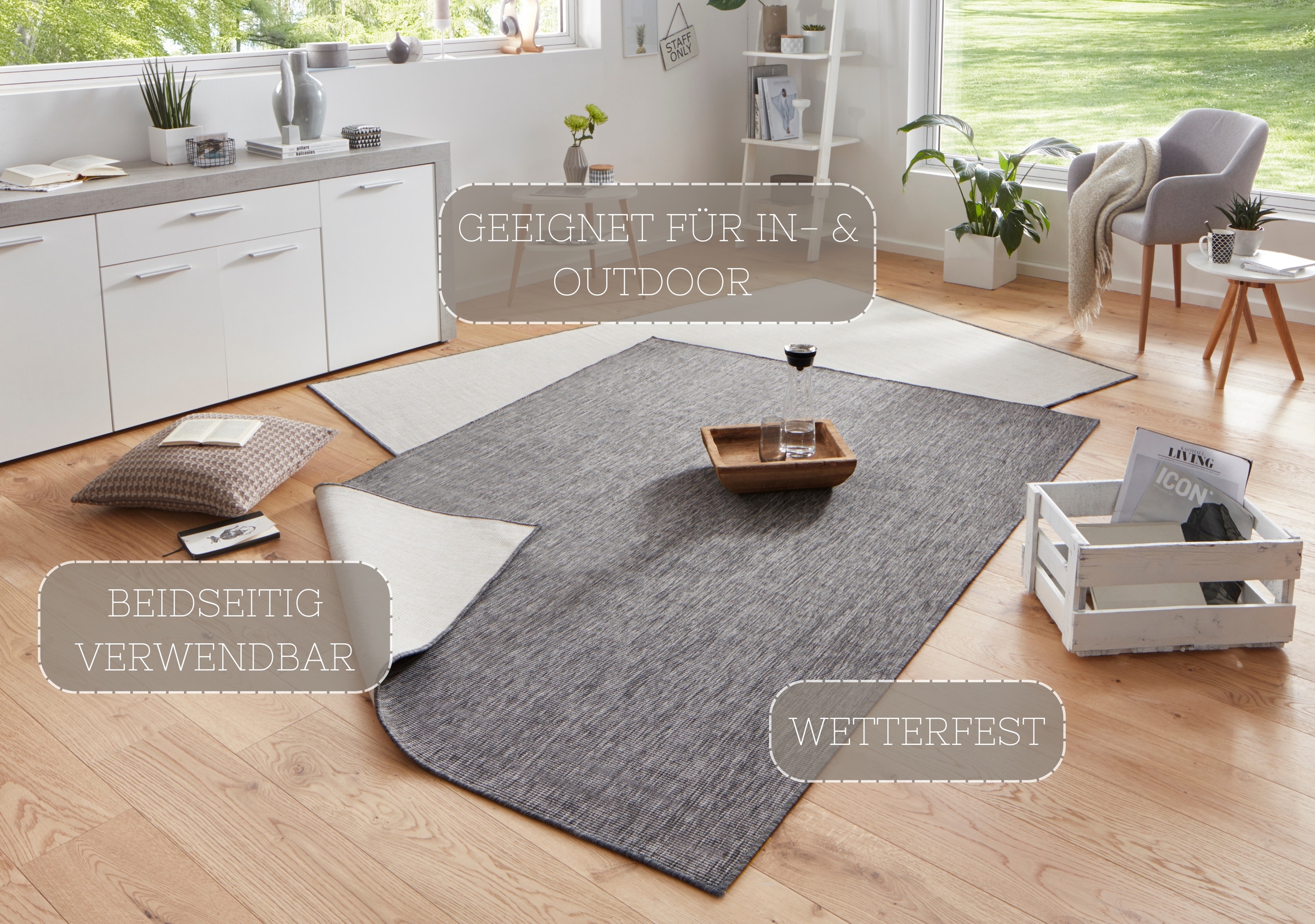 HANSE Home Teppich »Miami Wendeteppich«, rechteckig, 5 mm Höhe, In-& Outdoor, Wetterfest, Balkon, Läufer, Wohnzimmer, Wasserfest