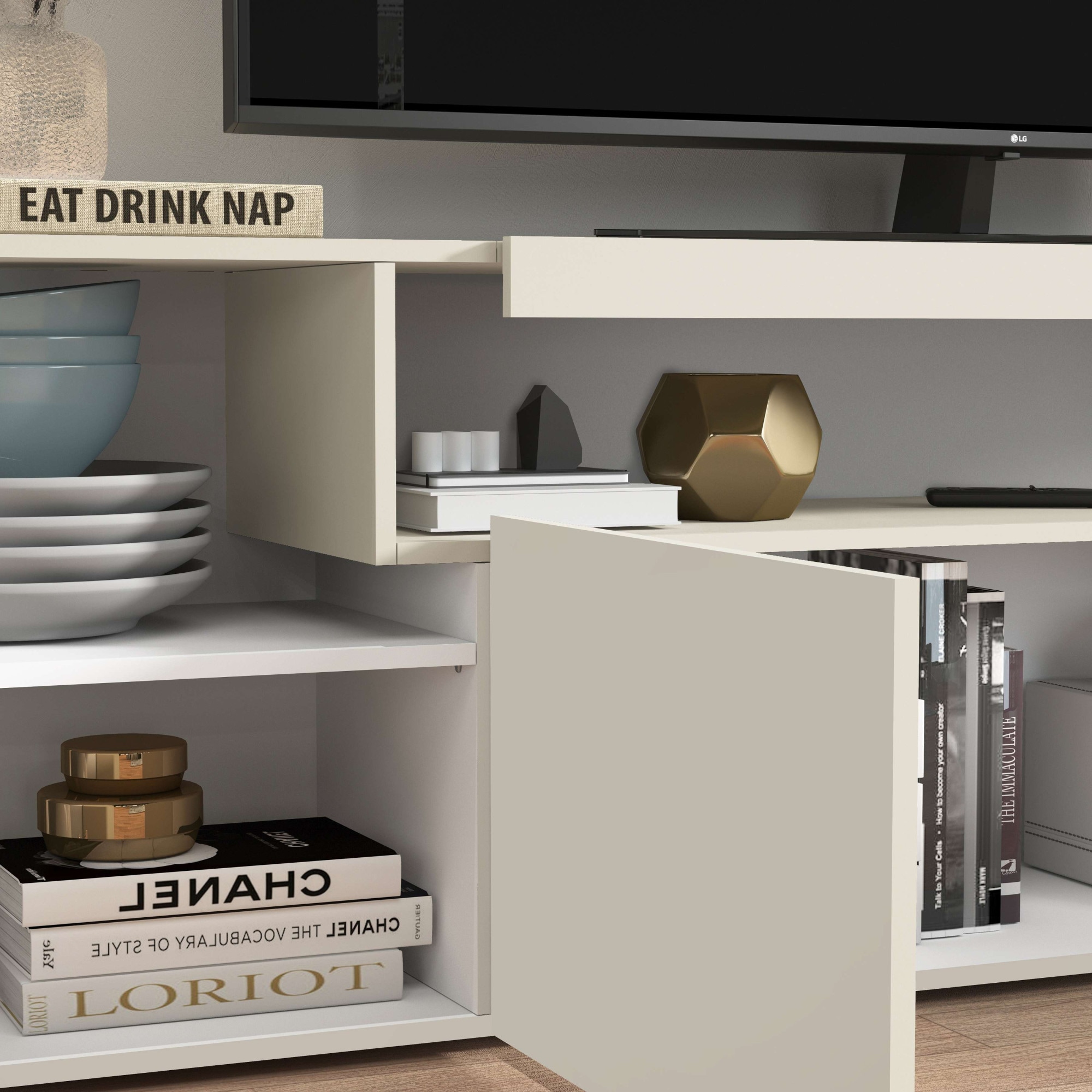 OTTO home Lowboard »REAL,Lowboard,TV-Kommode,TV-Möbel,TV-Bank« 1 Stk. tlg. Mit 4 Türen, davon 2 abgerundet, die ein ovales offenes Fach bilden