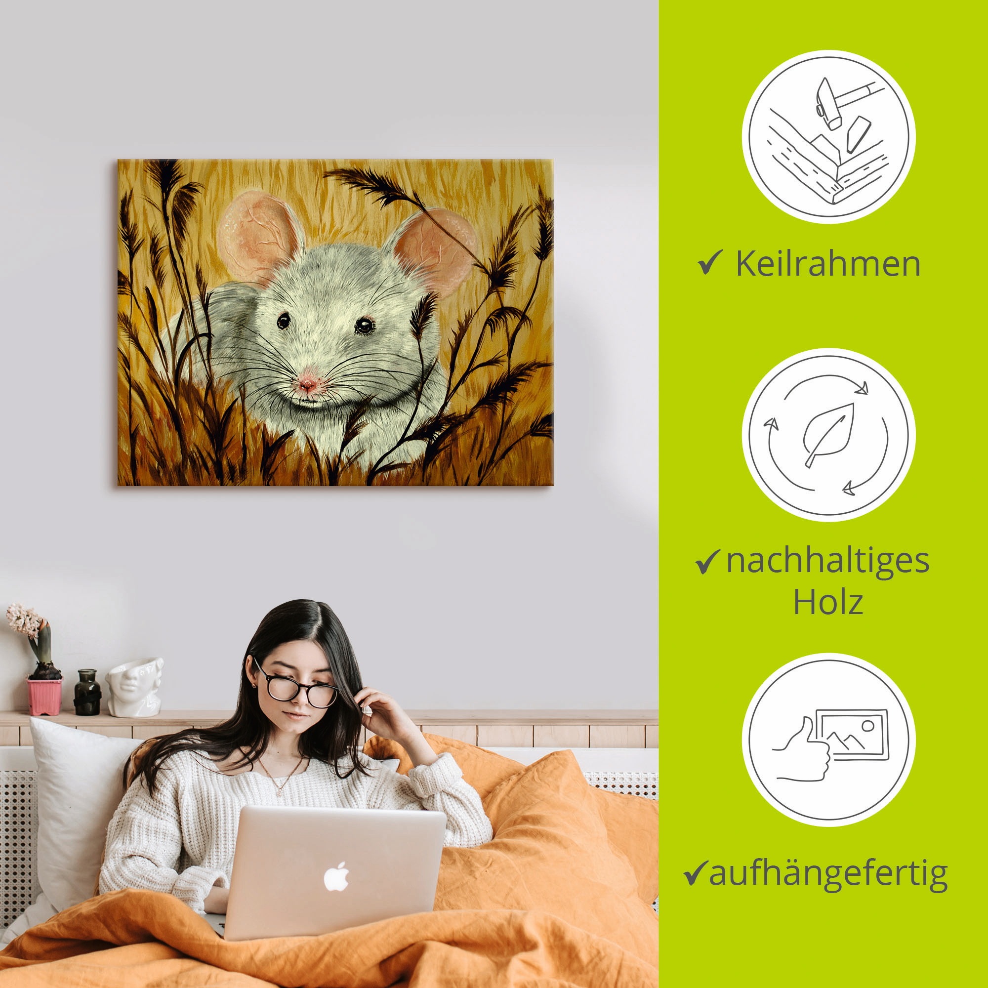 Artland Wandbild »Maus«, Haustiere, (1 St.), als Alubild, Leinwandbild, Wandaufkleber oder Poster in versch. Größen
