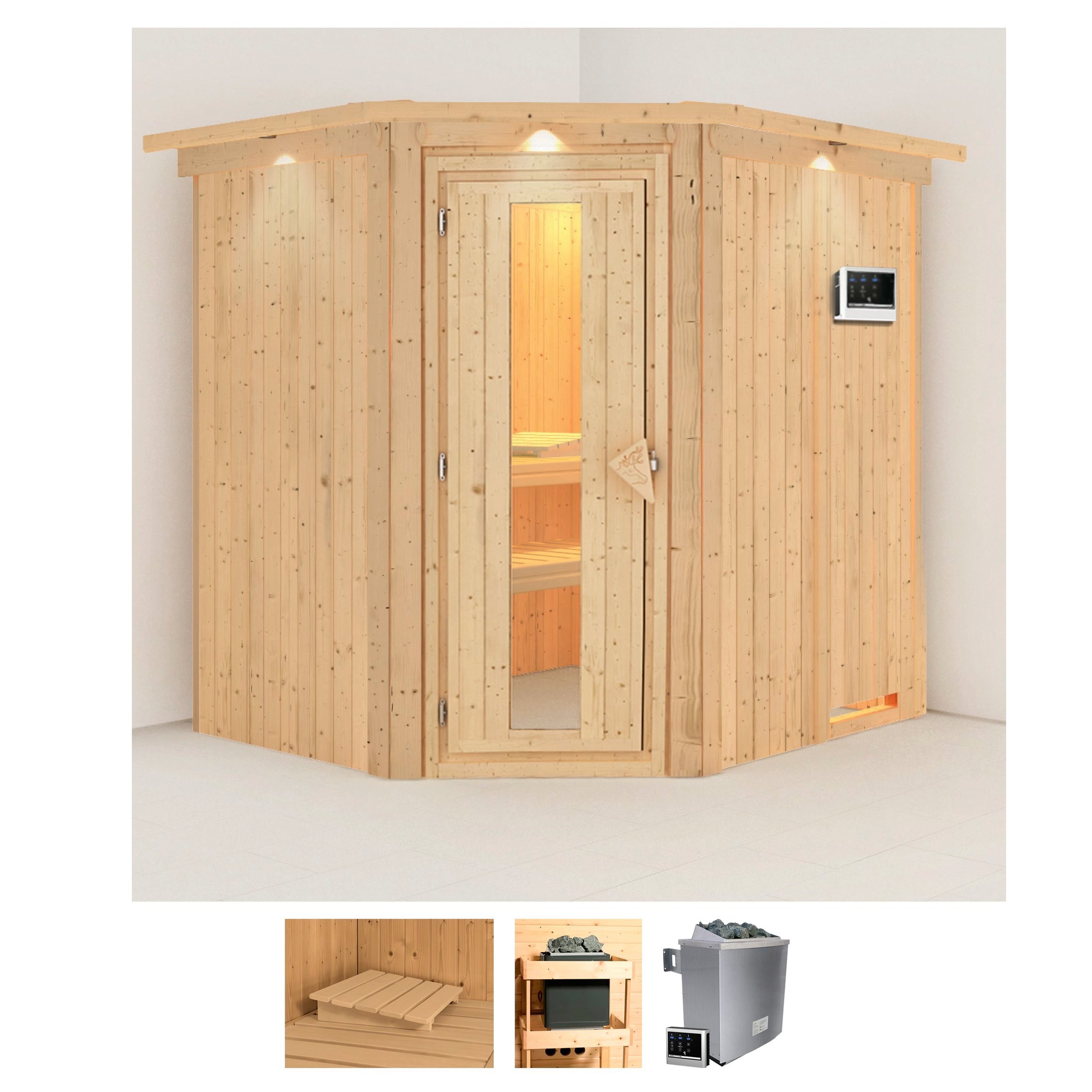 Karibu Sauna »Stine«, (Set), 4,5-kW-Ofen mit externer Steuerung