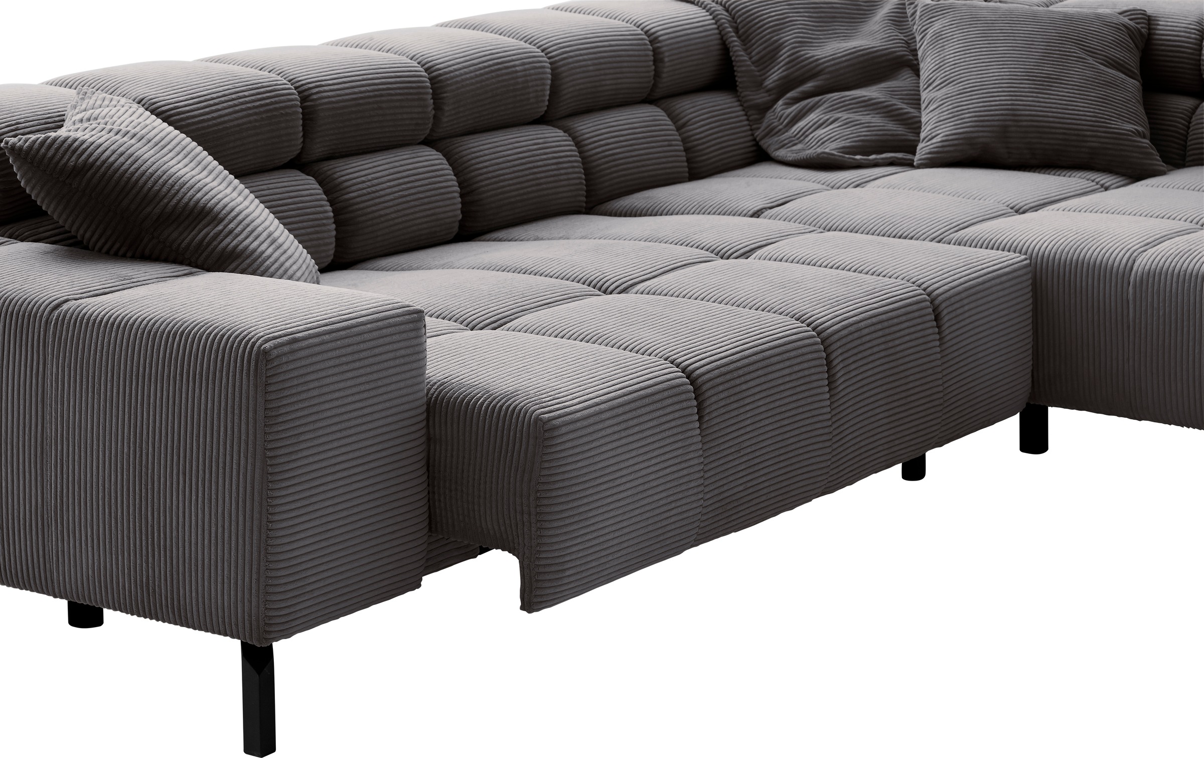 INOSIGN Ecksofa »Ancona New, wahlweise motorische Sitztiefenverstellung, auch in Cord«, feine Steppung, mit Kopfteilverstellung, 3 Zierkissen, L-Form