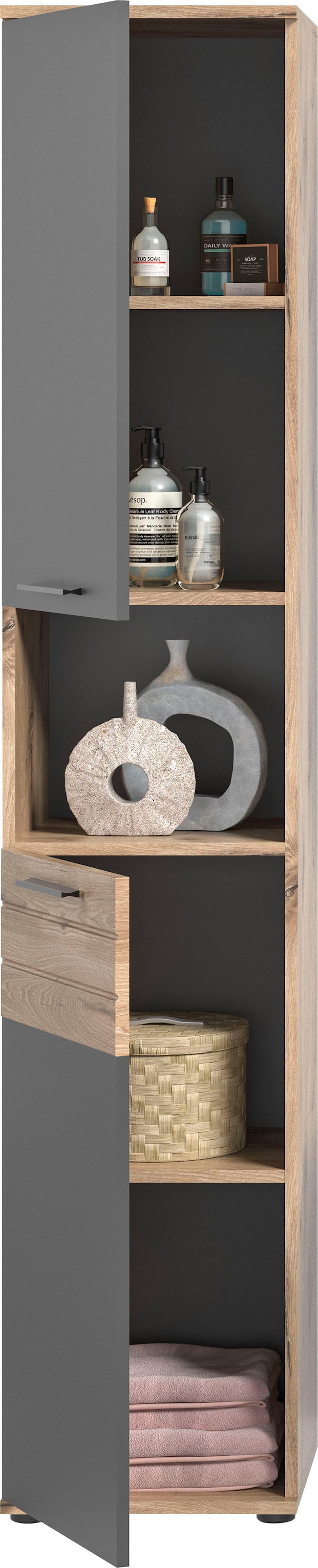 INOSIGN Hochschrank »Riga, Breite 37 cm, 2 Türen (Türanschlag wechselbar), 1 offenes Fach«, Standschrank, Badmöbel, Badschrank, Schrank, Bad, Badezimmer