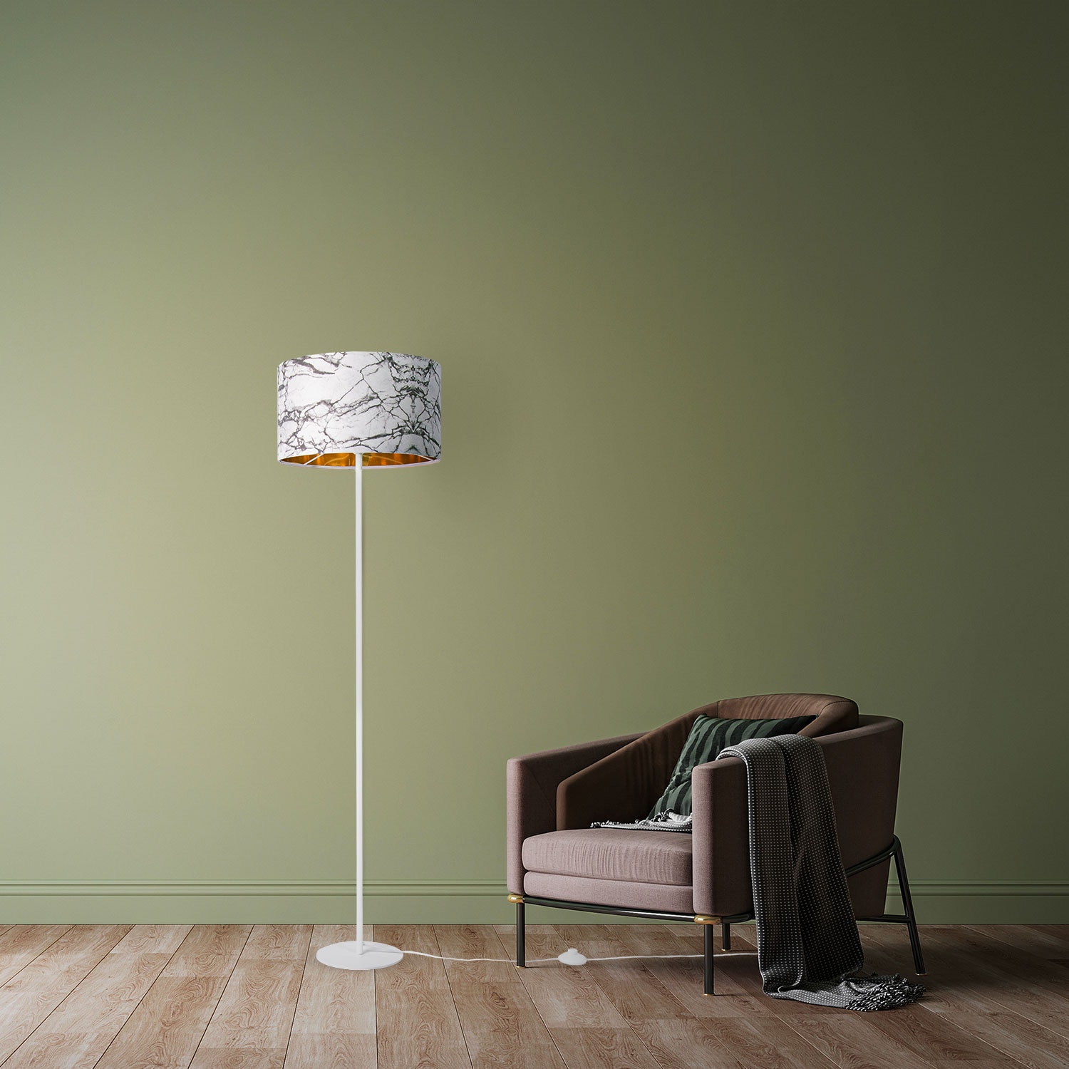 Paco Home Stehlampe »Kraft 525«, Wohnzimmer Design bei OTTO flammig-flammig, E27 Schlafzimmer online Marmor Grau 1 Stein bestellen Weiß