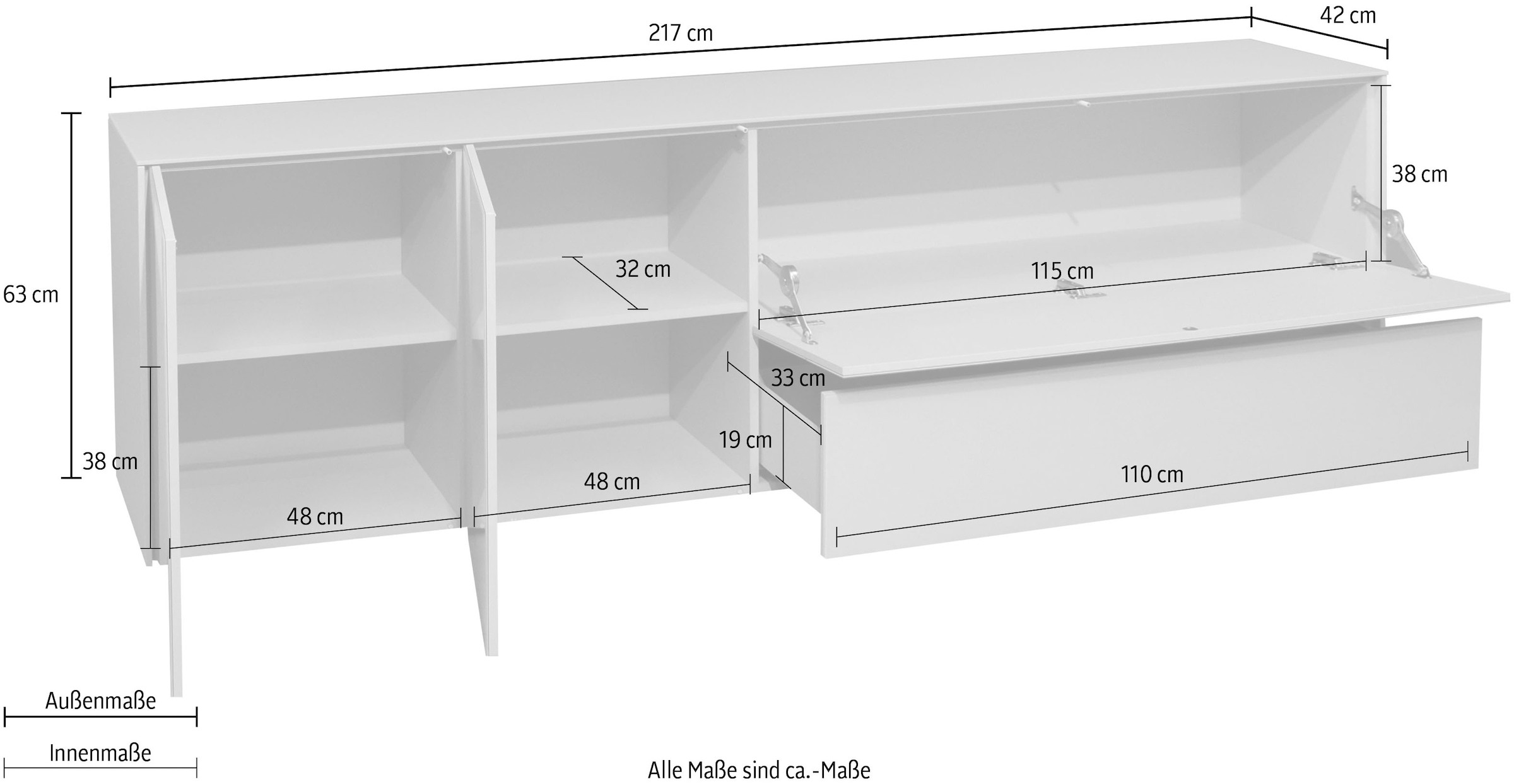 Mäusbacher Lowboard »Imola TOPSELLER!«, Lowboard mit Glasfront und Glasoberplatte