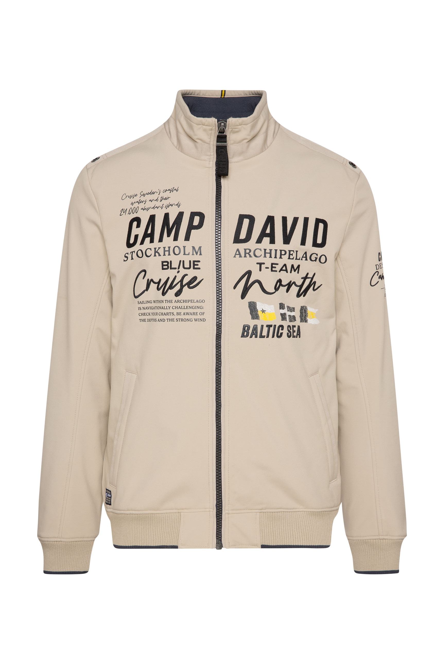 CAMP DAVID Softshelljacke, ohne Kapuze, mit Stehkragen und Logo-Prints und Stickereien