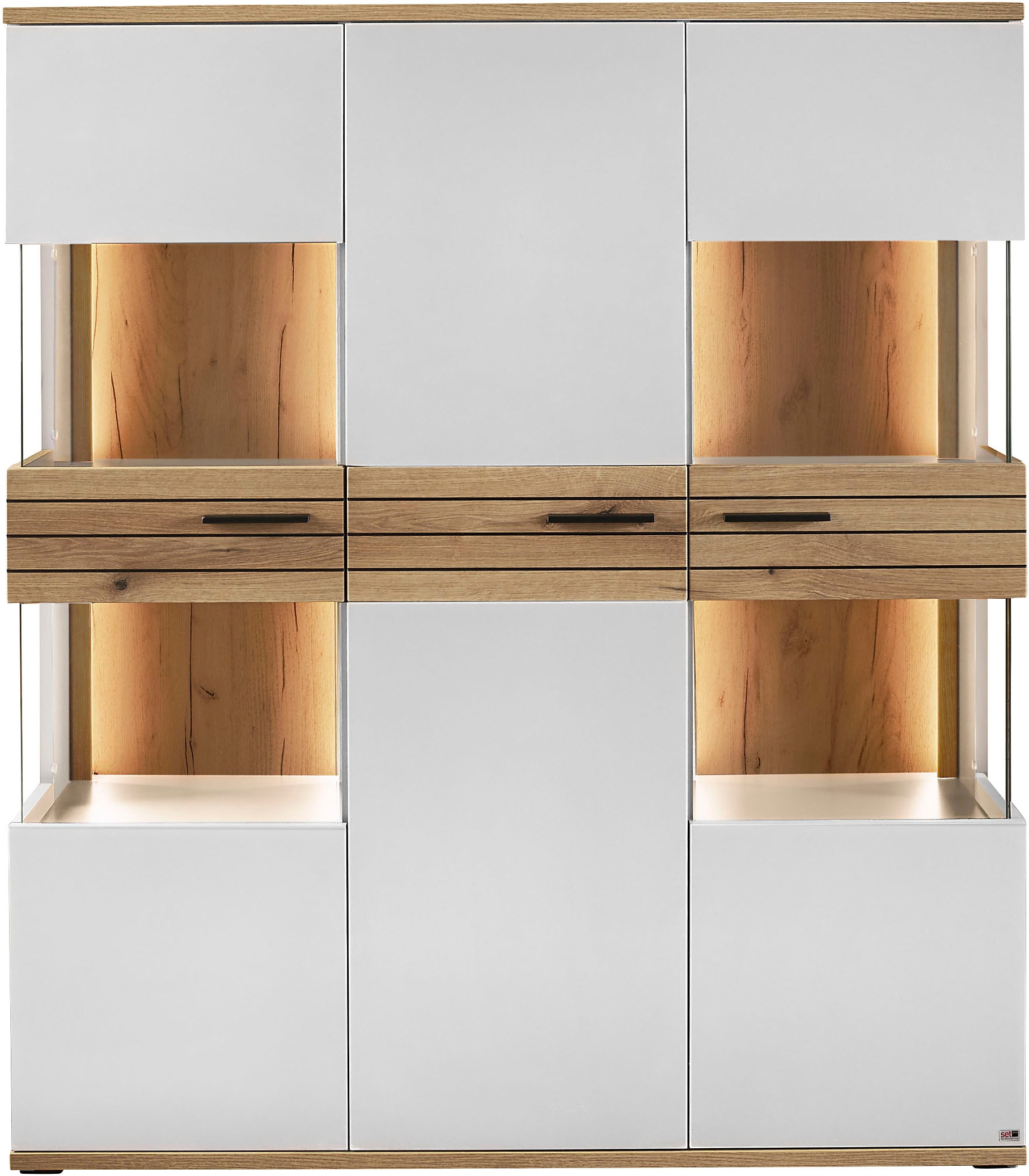 set one by Musterring Vitrine »Quincy« 1 Stk. tlg. Mit 4 Glasausschnitten und LED, in 2 Farben erhältlich, 134,8 cm