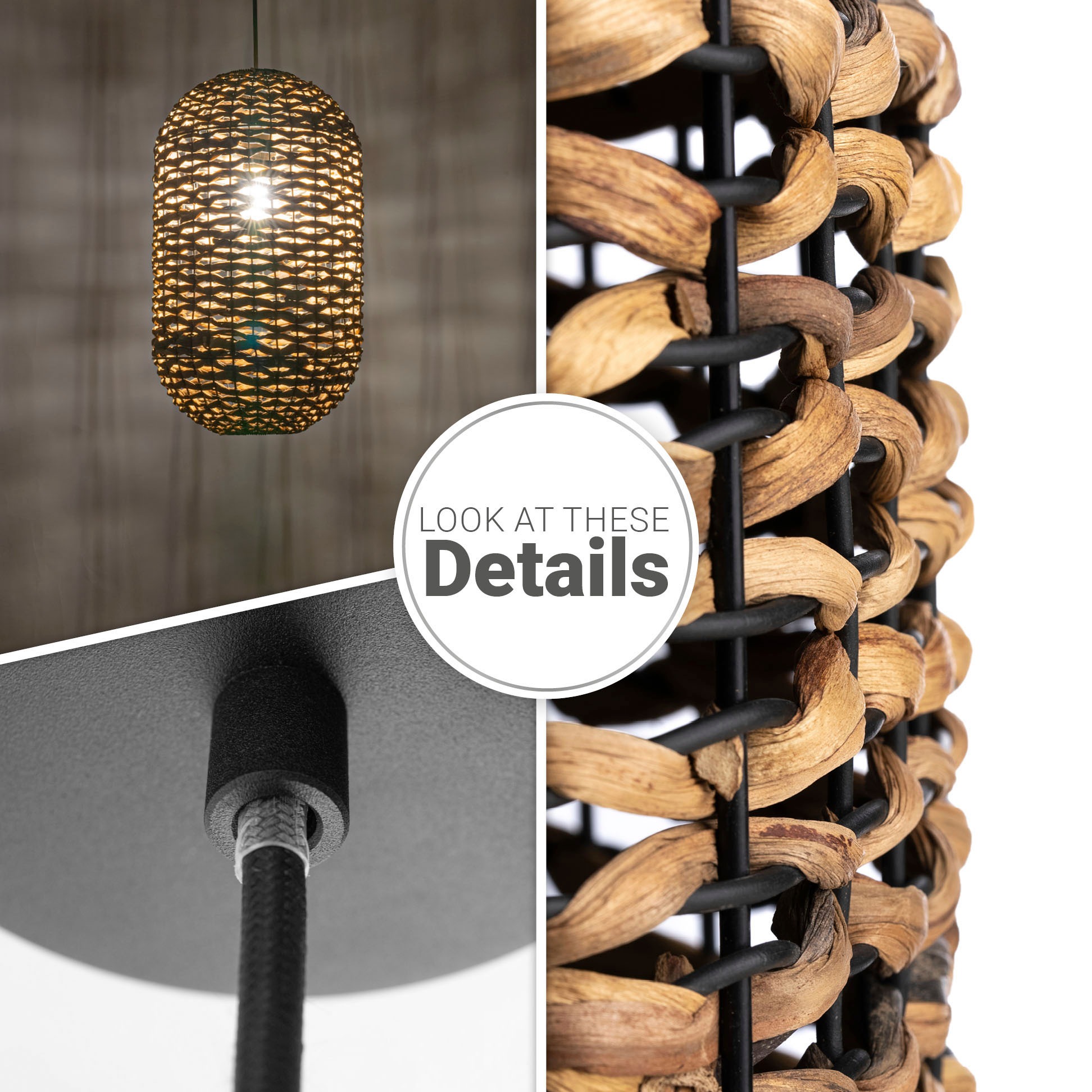 Paco Home Pendelleuchte »KAGLONG«, Leuchtmittel E27 | ohne Leuchtmittel, Rattan Optik Pendelleuchte Korblampen Hängend Wohnzimmer Boho Natur
