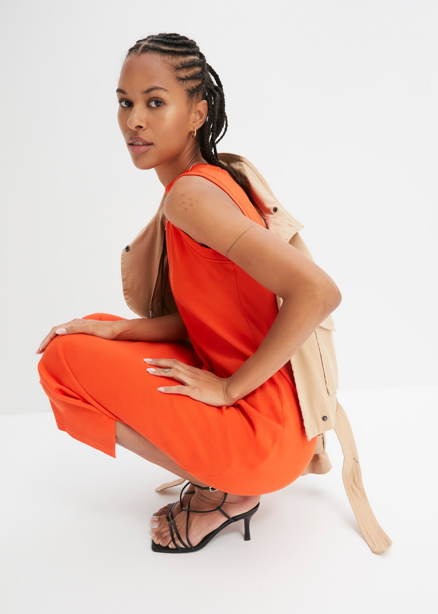 bonprix Jerseykleid aus Rippjersey, mit rundem geripptem Halsausschnitt, ohne Ärmel