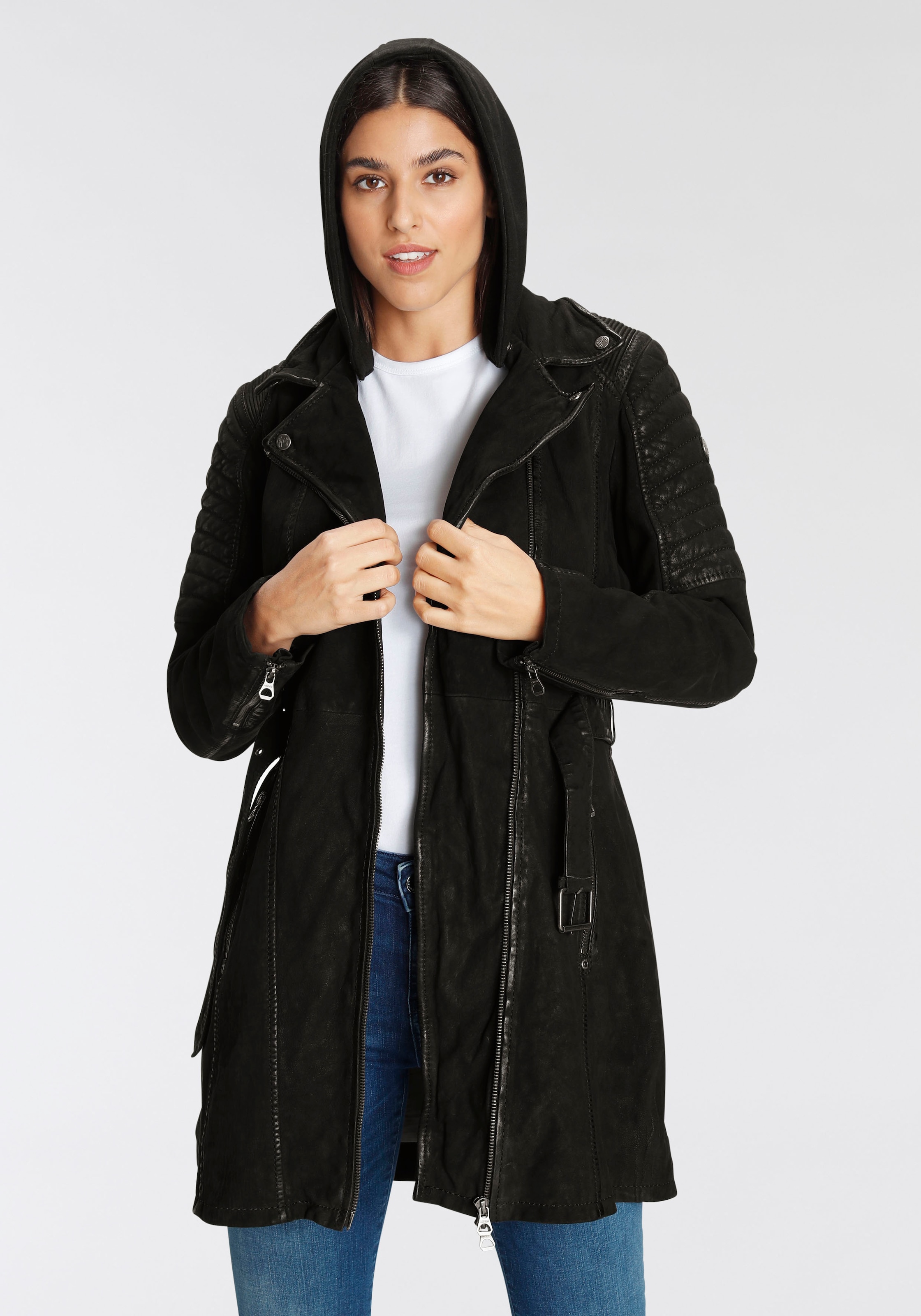 Mauritius Lederjacke »CYARA«, mit Kapuze, Lederjacke mit abnehmbarem Kapuzen-Inlay aus Jerseyqualität