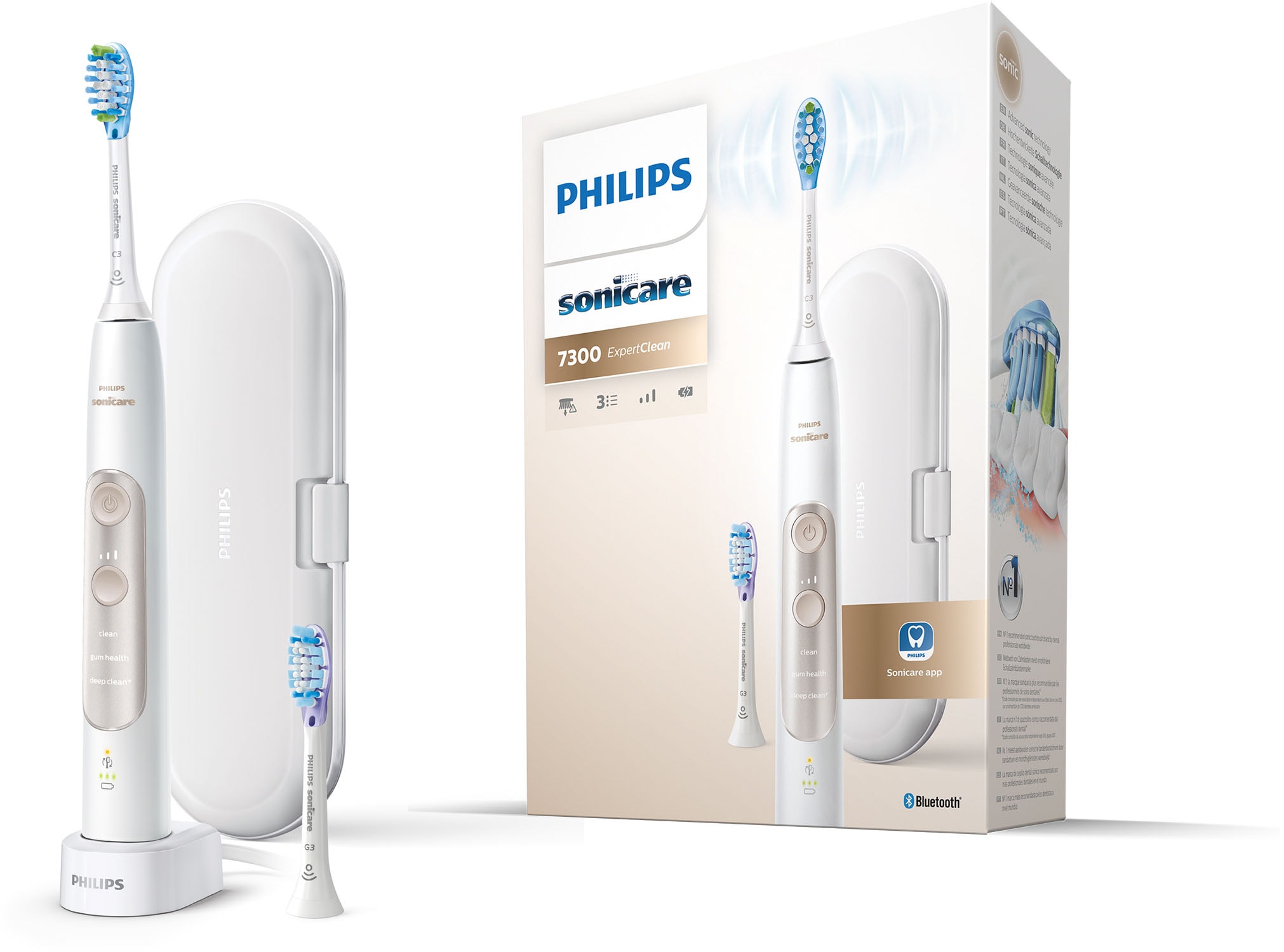 Philips Sonicare Elektrische Zahnbürste »ExpertClean 7300 HX9601/03«, 2 St.  Aufsteckbürsten, mit Schalltechnologie, Reiseetui online bei OTTO