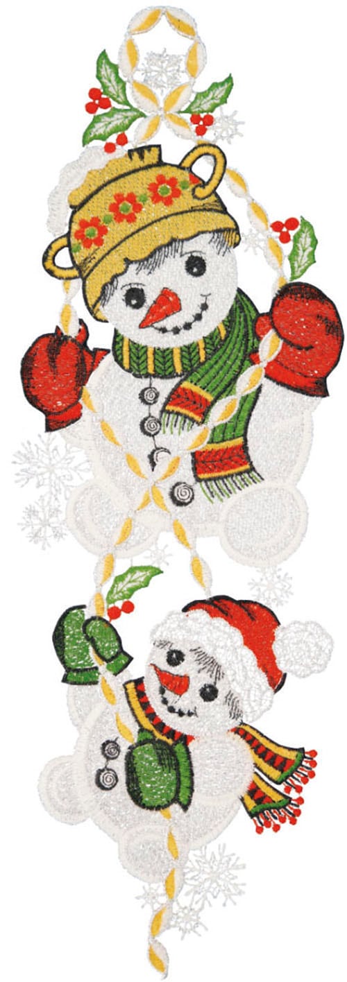 W. Reuter & Sohn - Plauener Spitze Fensterbild »Schneemänner« Made in Germany in bunt, Größe B/L: 16 cm x 44 cm