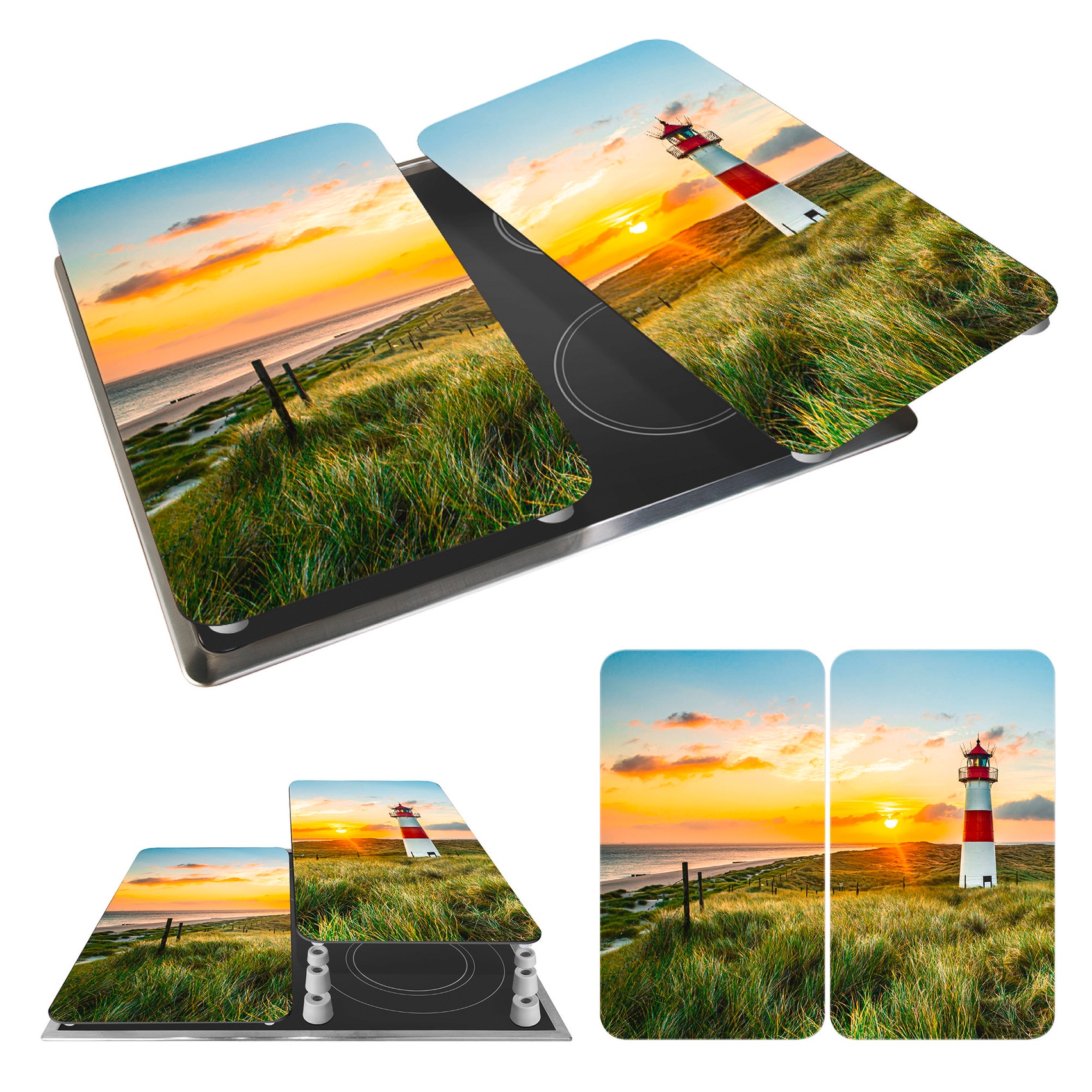 WENKO Herd-Abdeckplatte »Universal Modell Leuchtturm«, (Set, 2 tlg.), Herdabdeckung für alle Herdarten, kratzfest, mit rutschfesten Füßen