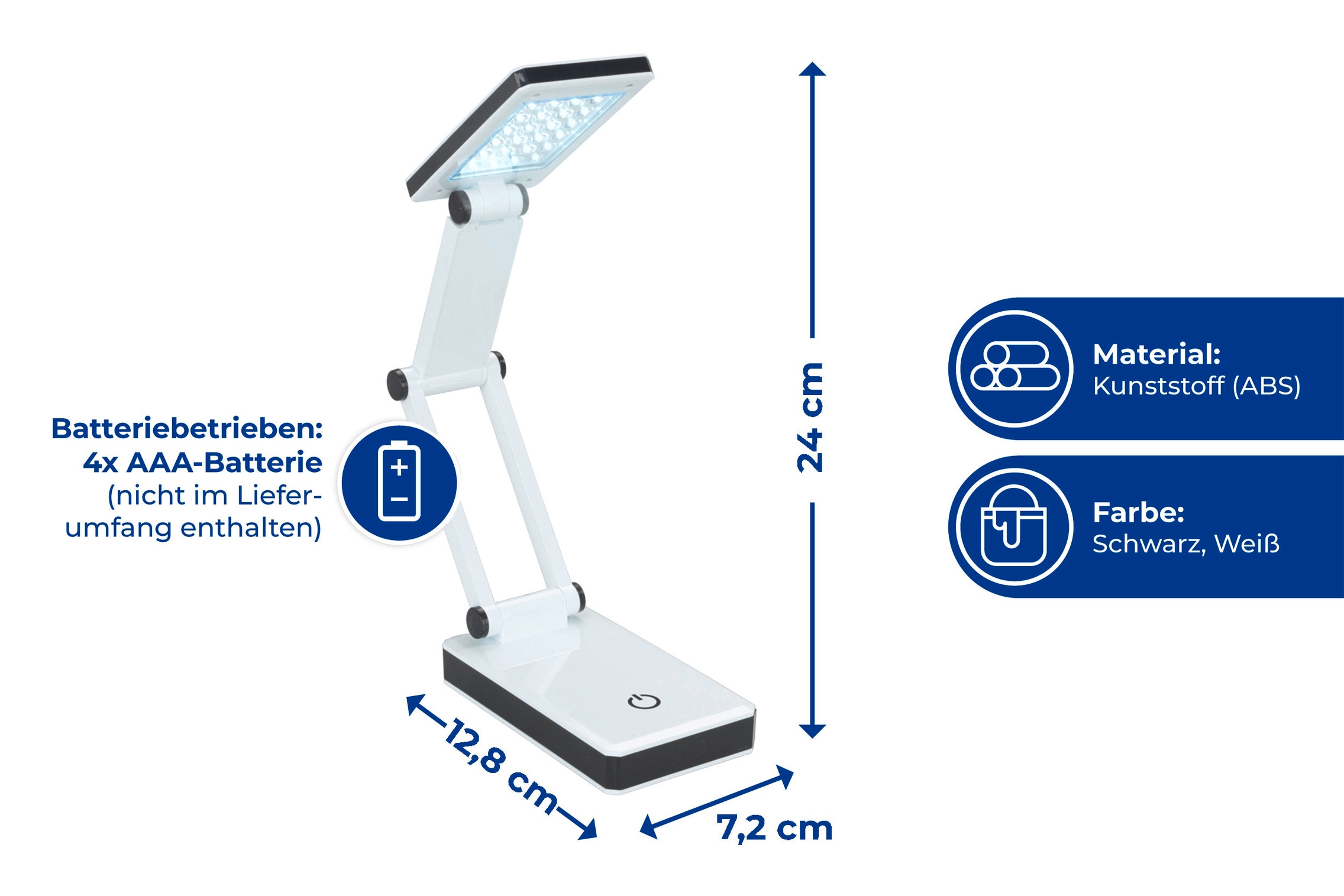 Maximex LED Schreibtischlampe »faltbar« LED-Modul 1 Stk. Neutralweiß LED Lampe, stufenlos verstellbar, USB-Port oder Batteriebetrieb