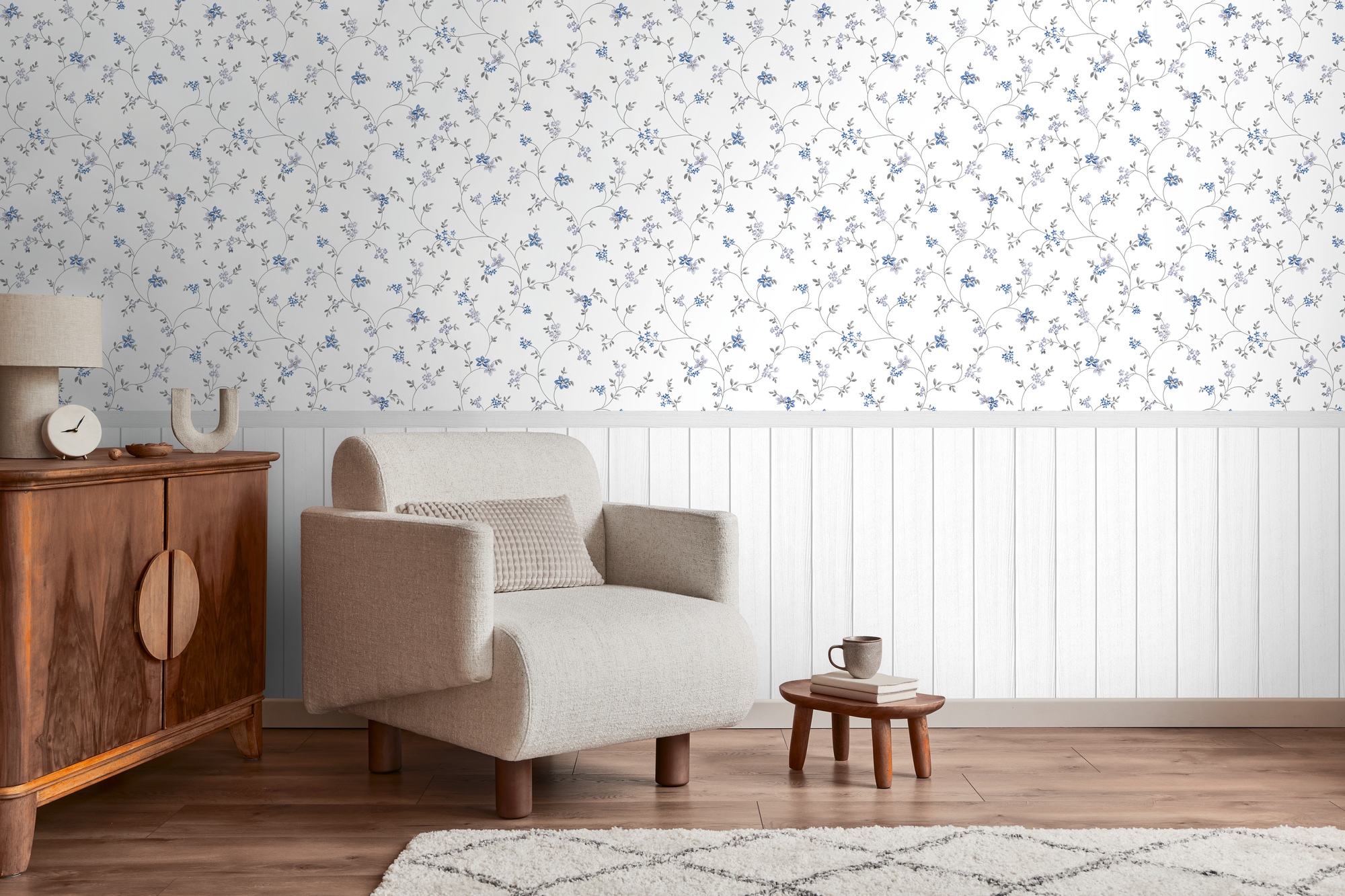 living walls Fototapete »Wallpanel Tapete Wandpaneele Motivtapete Blümchen Natur« matt strukturiert Vliestapete Landhaus für Schlafzimmer Küche Wohnzimmer Wandpaneele
