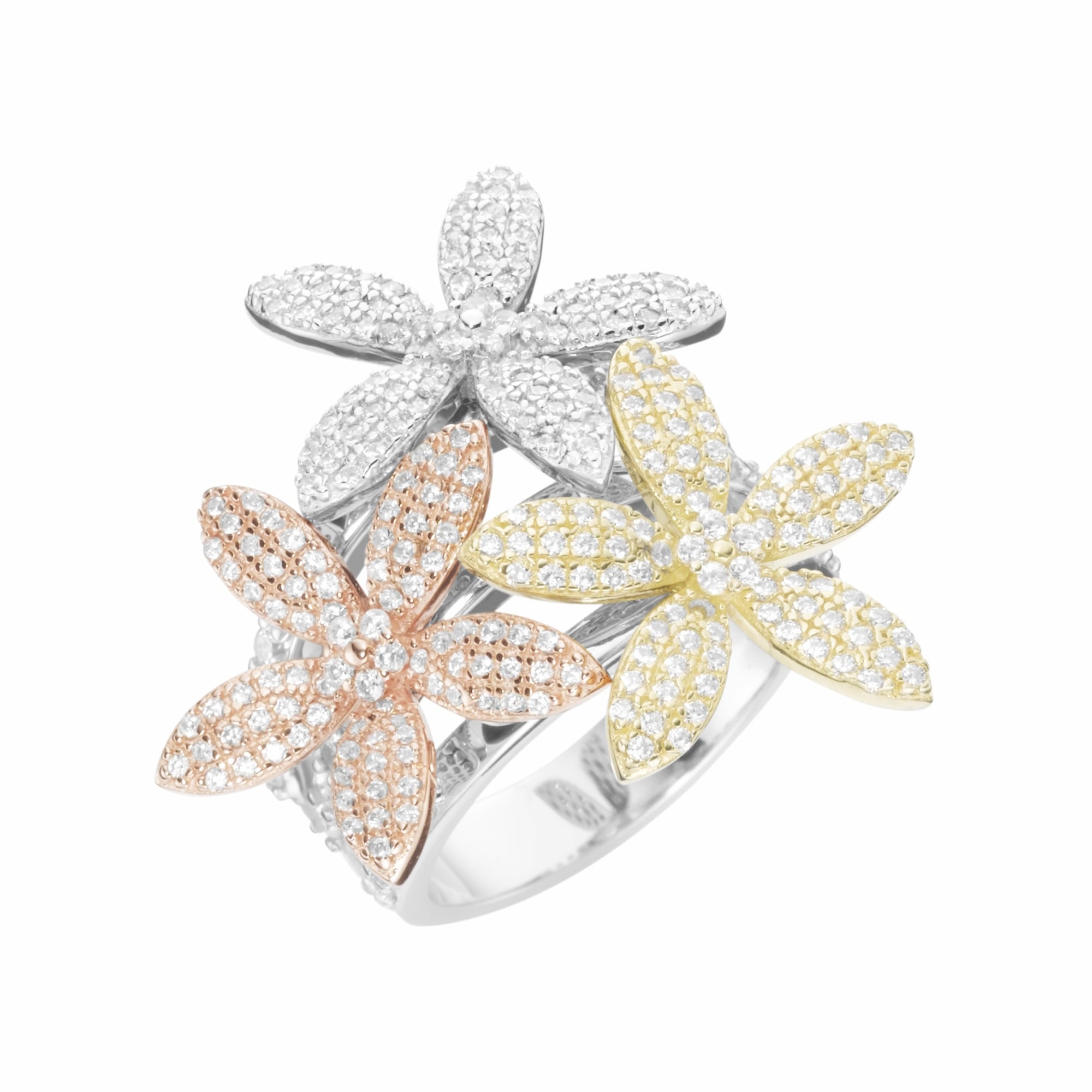 Silberring »Ring Blüten mit weißen Zirkonia, Silber 925, tricolor«