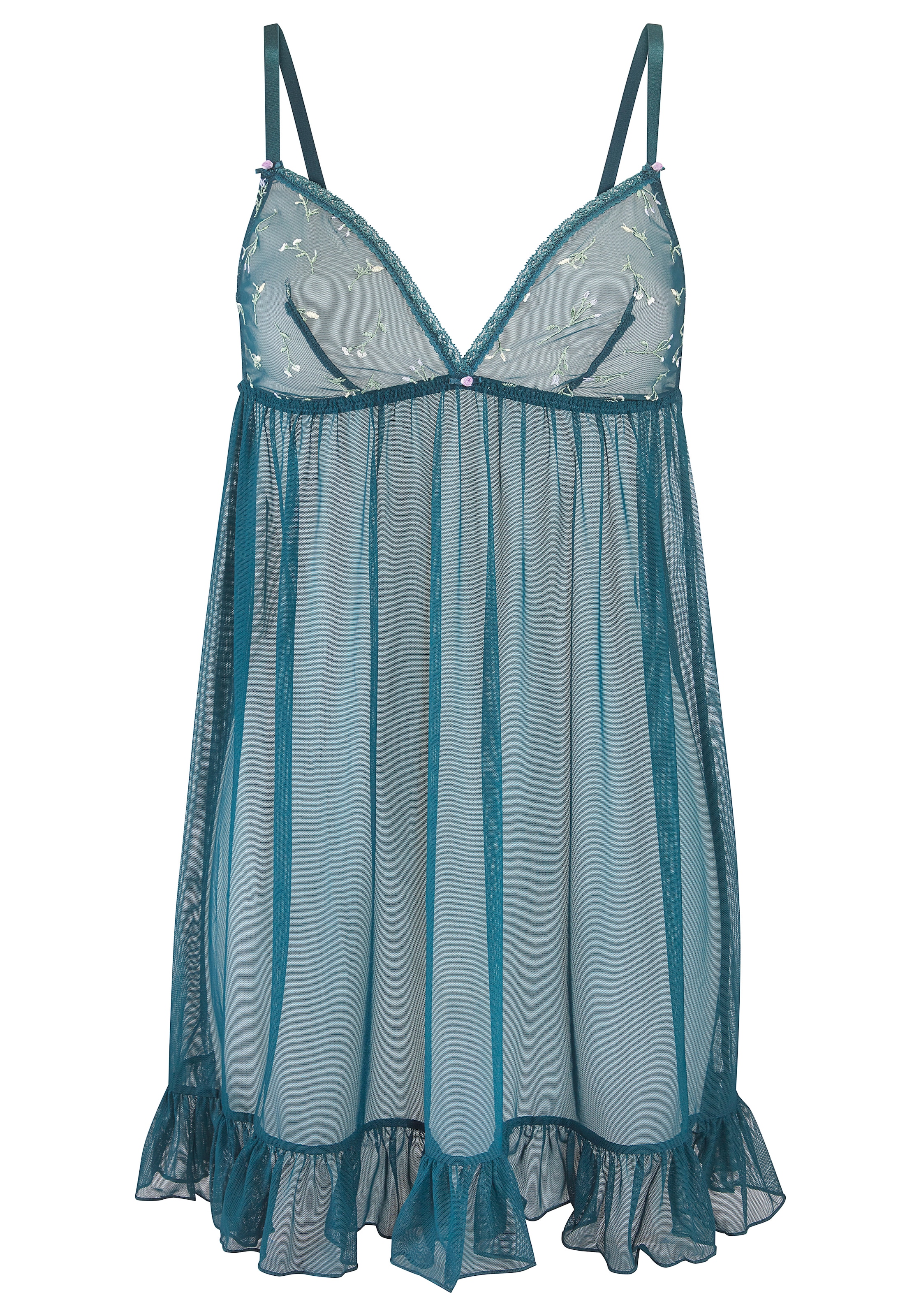 Vivance Negligé »Thea« aus transparentem Soft-Mesh mit Blumen aus Stickereispitze, Reizwäsche