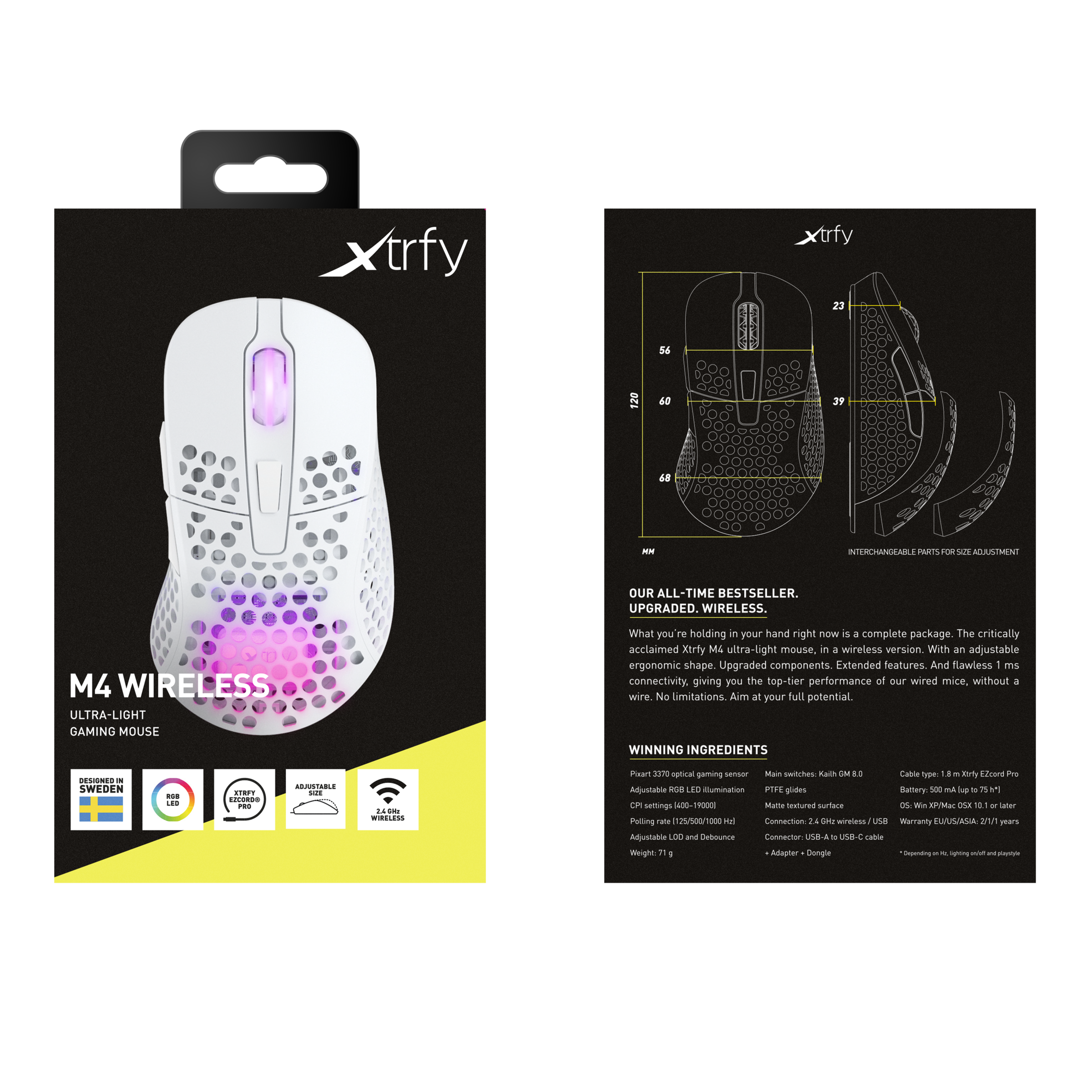 Cherry Xtrfy Gaming-Maus »M4 Wireless RGB«, Funk, ultraleichte Gaming-Maus