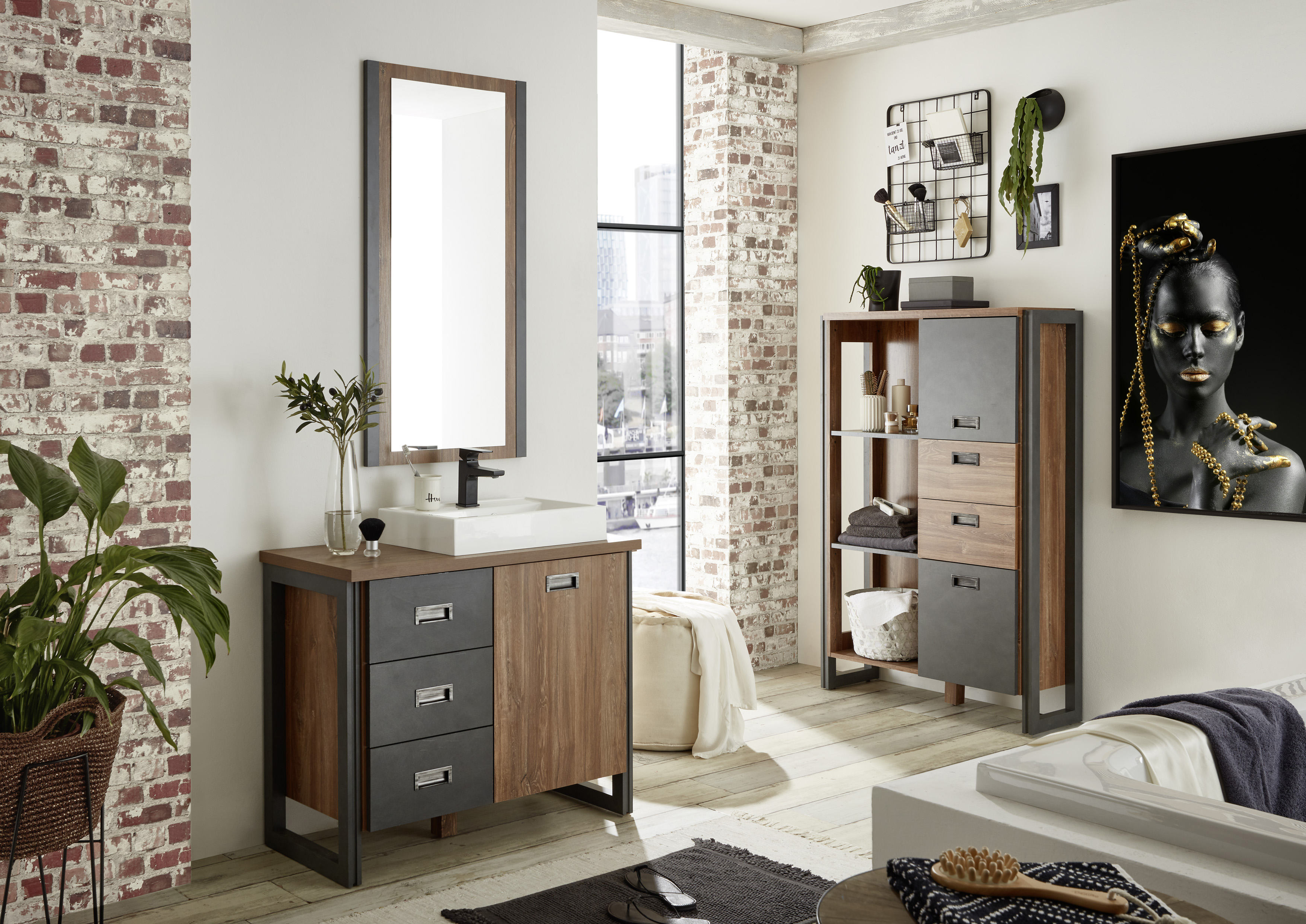 Home Affaire Badmöbel-Set »Detroit, Bad im Industrialdesign, 3-teiliges Badezimmer« Set, 3 Stk. tlg. in gelb