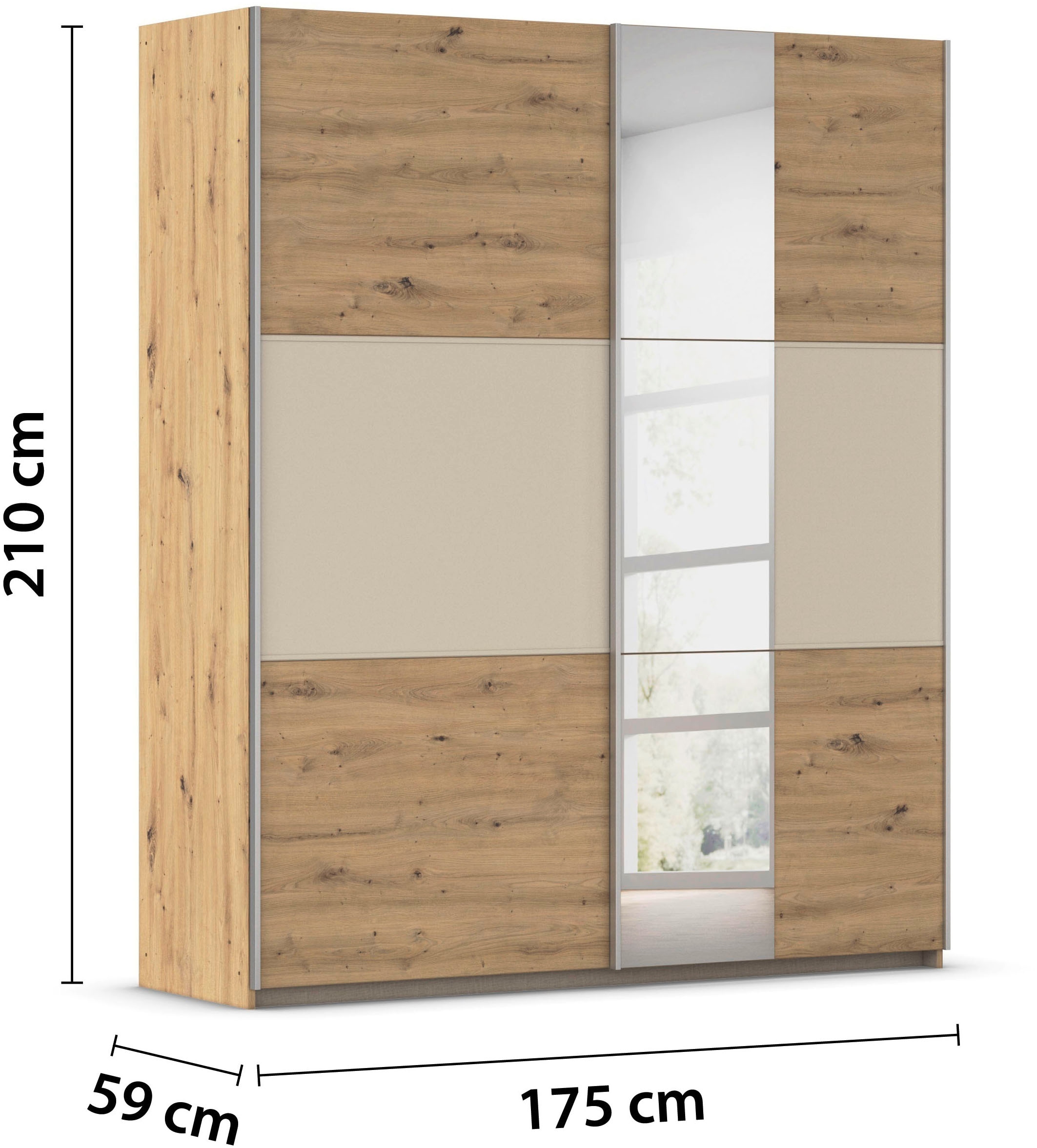rauch Schwebetürenschrank »Kleiderschrank Schrank Garderobe  ASTANA« 3 Ausstattungen BASIC/CLASSIC/PREMIUM (inkl. SOFT-CLOSE-FUNKTION),  mit 3 Spiegelelementen, Metallgriffleisten alufarbig MADE IN GERMANY