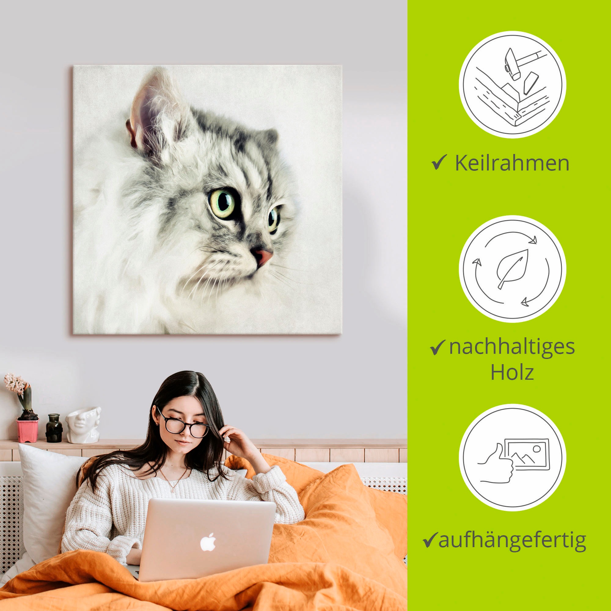 Artland Wandbild »Katzenporträt«, Haustiere, (1 St.), als Leinwandbild, Poster, Wandaufkleber in verschied. Größen