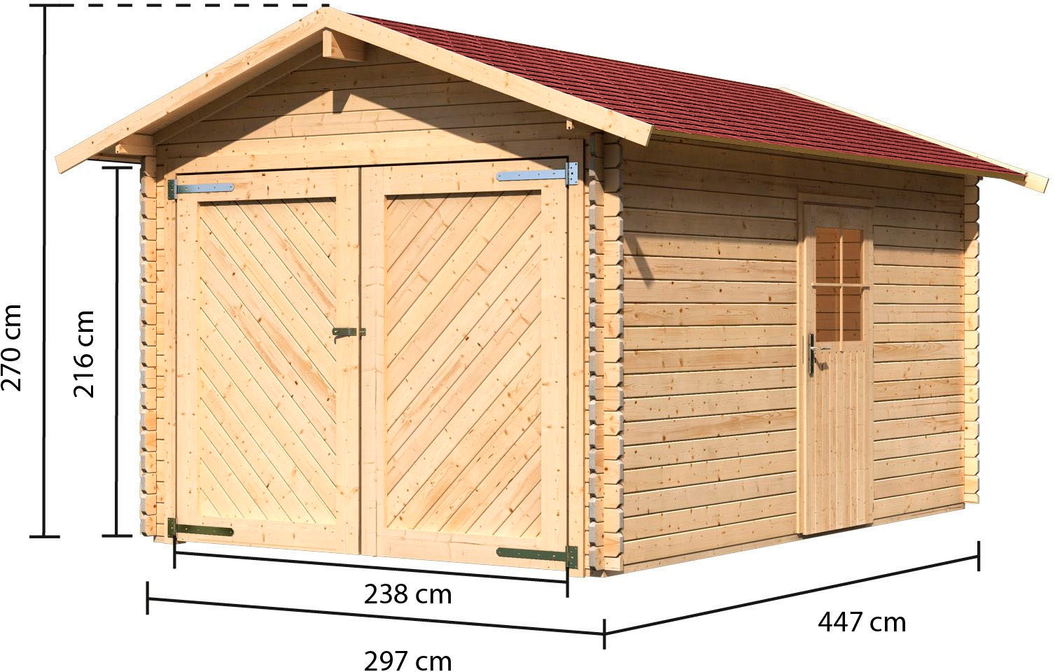 Karibu Garage »Stephan«, (Set, mit roten Dachschindeln), BxT: 338x489 cm, 193 cm Einfahrtshöhe