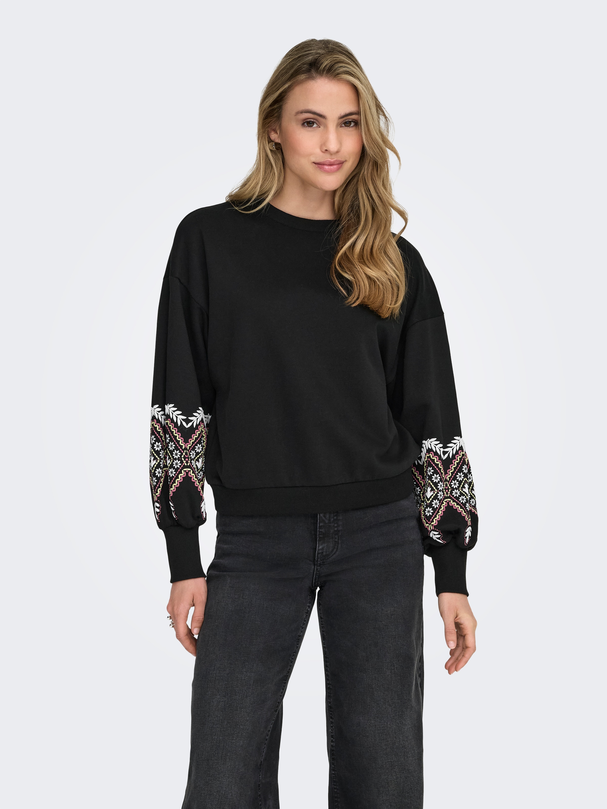 ONLY Sweatshirt »ONLBROOKE L/S O-NECK FLOWER SWT«, Baumwollmischung, regular fit
