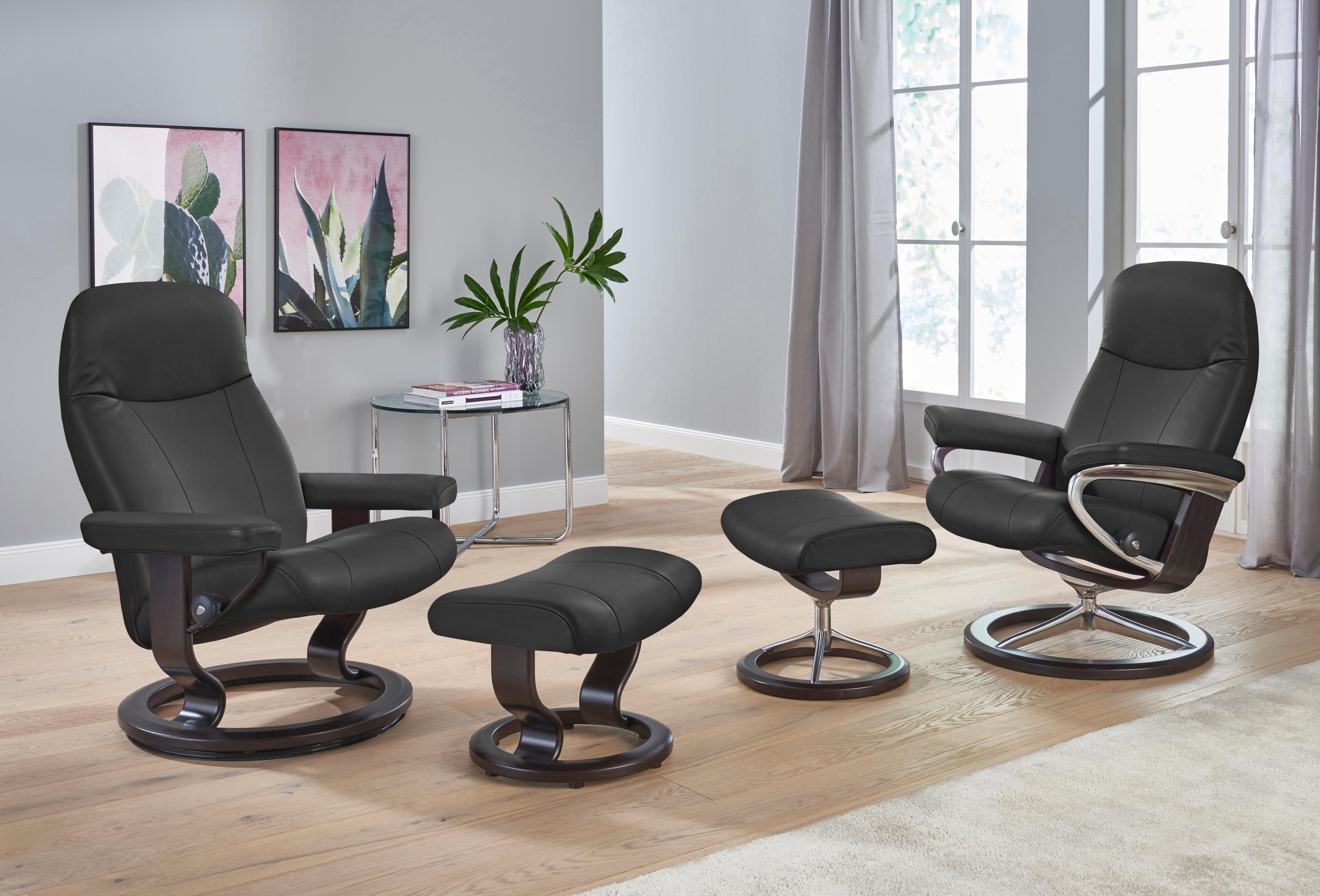Stressless® Relaxsessel »Garda«, (Set, Relaxsessel mit Hocker), mit Hocker, mit Signature Base, Größe M, Gestell Wenge