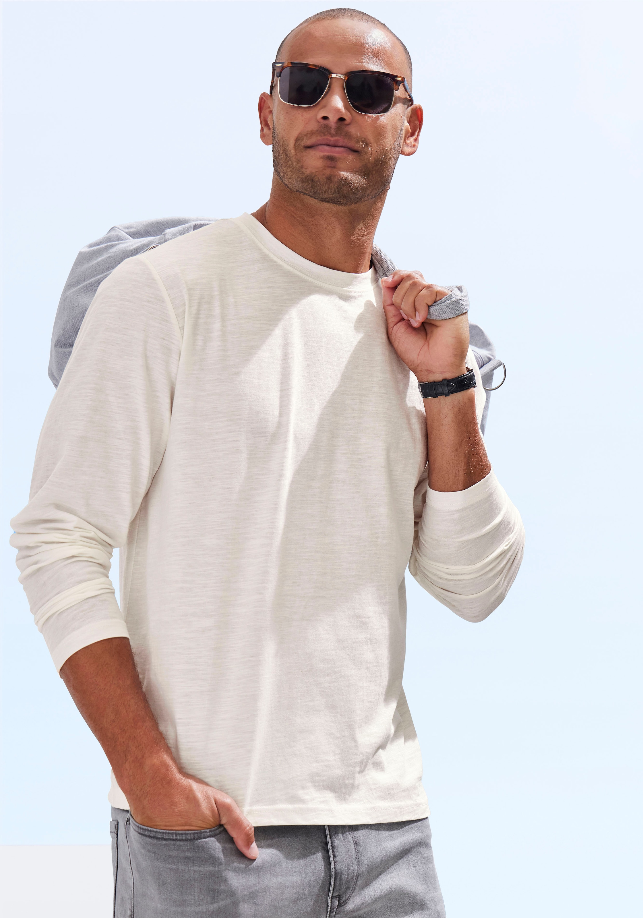 John Devin Langarmshirt, (2er-Pack), Longsleeve in hochwertiger slub-yarn Qualität
