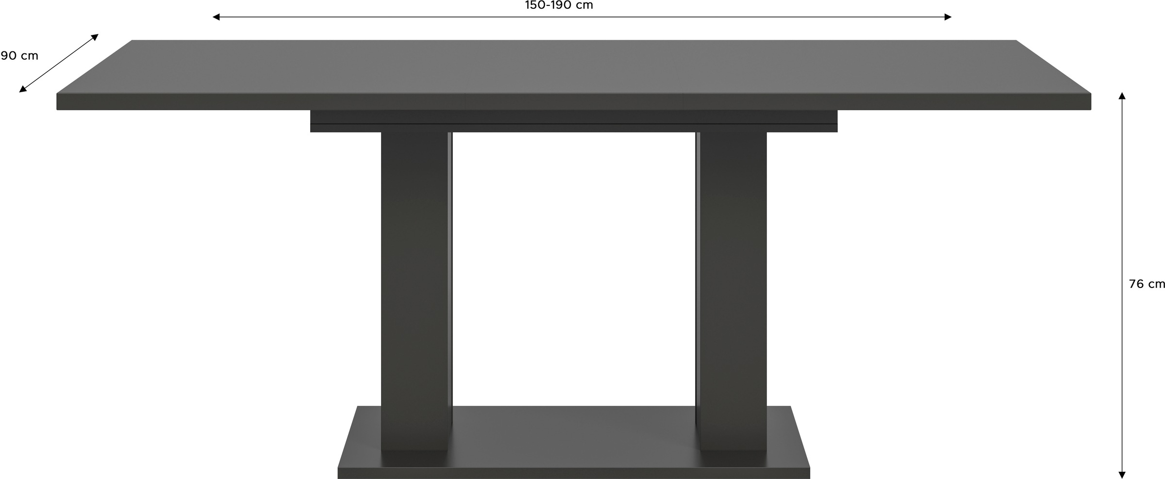 INOSIGN Esstisch »Motus, ausziehbar 150 -190 cm, inklusive 40 cm Einlegeplatte«, (Set, 1 St.), Doppelsäulengestell mit Bodenplatte, Tisch, Esstisch, Küche