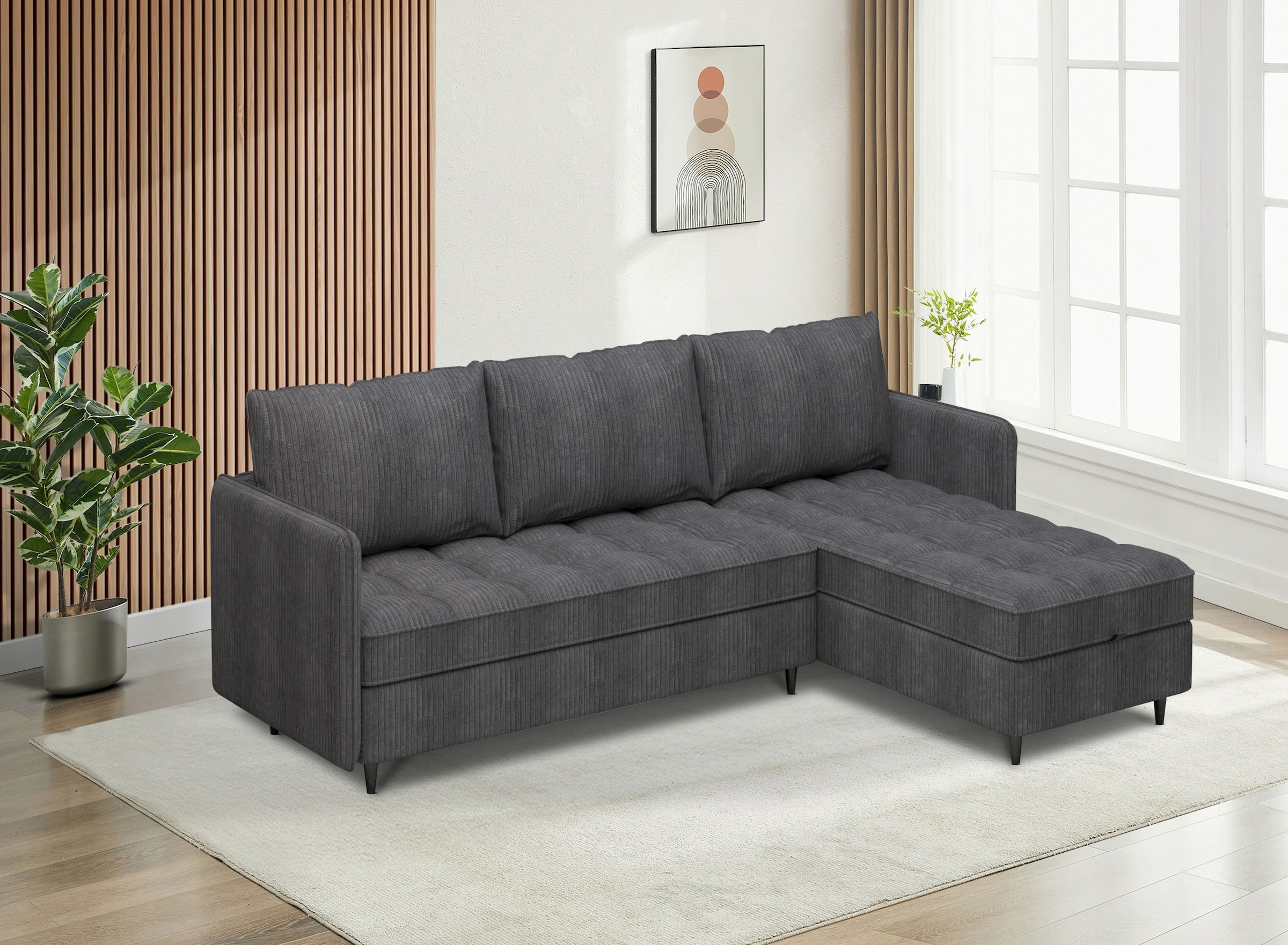 Dorel Home Ecksofa »LINDHUS, L-Form, verschiedene Stellvarianten, Modulsofa« Recamiere, Stauraum, Cord und Chenille-Bezug