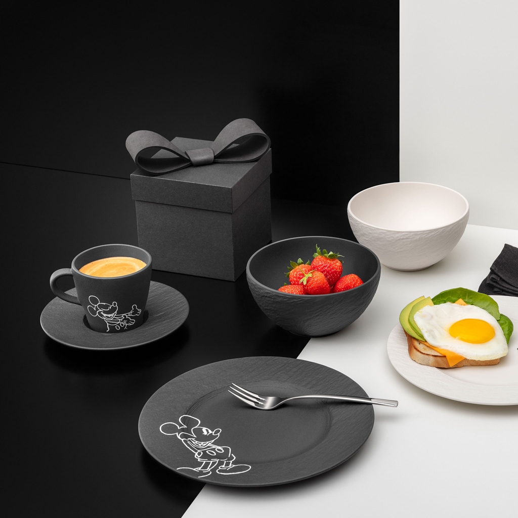 Villeroy & Boch Geschirr-Set »Frühstücks-Set Manufacture Rock - Mickey Mouse 4er Set schwarz« Spülmaschinenfest, Mikrowellensicher