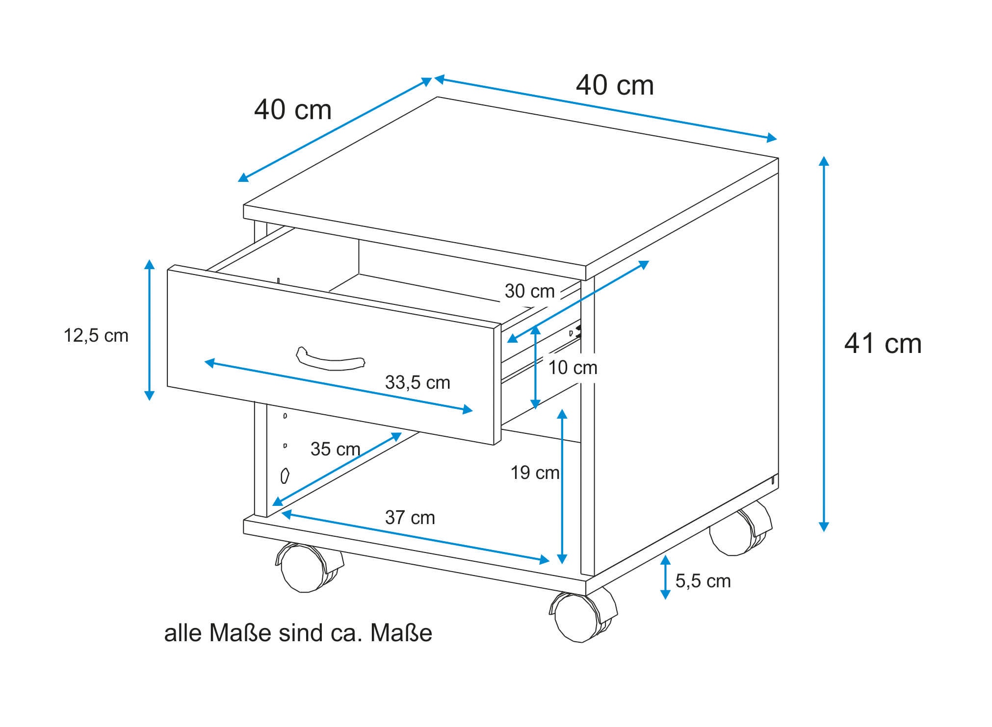 VOGL Möbelfabrik Rollcontainer »Barrie, Bürocontainer, Nachtschrank«, (1 St.), Ausführungen mit/ohne Schubladen, Höhe 41 cm, Made in Germany