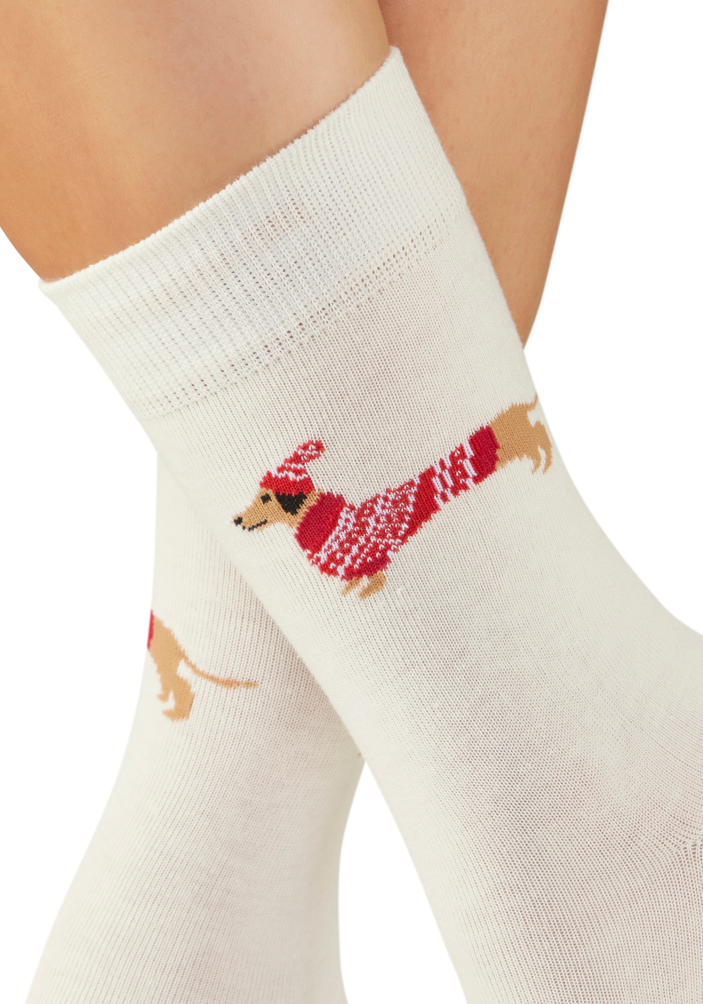 LASCANA Socken, (Packung, 3 Paar), mit weihnachtlichem Dackelmotiv