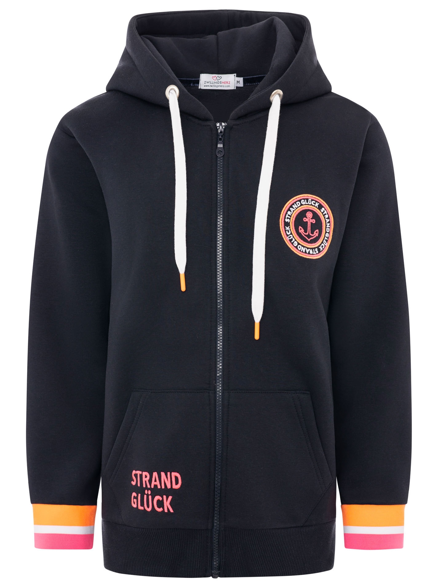 Zwillingsherz Kapuzensweatjacke Regular-Fit, Kapuze, Langarm, Reißverschluss, Neon-Details