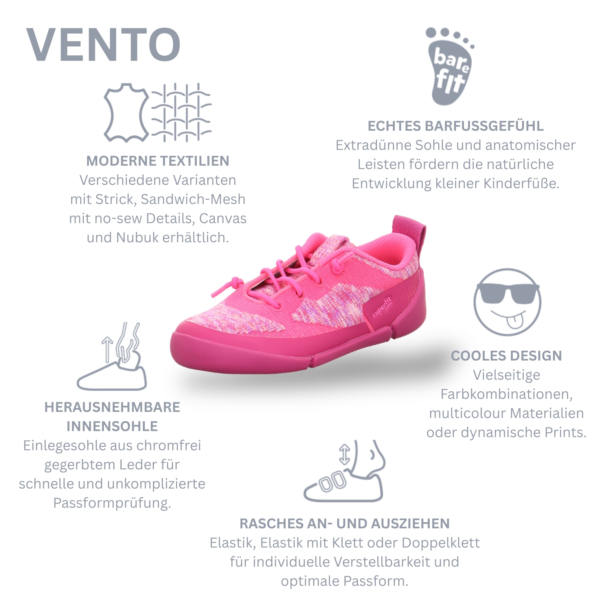 Superfit Slip-On Sneaker »VENTO WMS: weit«  Barfußschuh, mit WMS-Weite weit V, Größenschablone zum Download