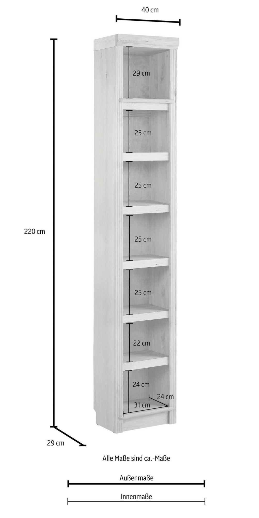 OTTO home Bibliothek »Soeren - 7-tlg. Set: mit 1 Regal B 80 cm., 1 Regal B 40 cm, 1 Eckregal« Set, 7 Stk. tlg. Inkl. 1 Vitrine,2 gerundeten Abschlussregalen und 1 Holzleiter,H220 cm