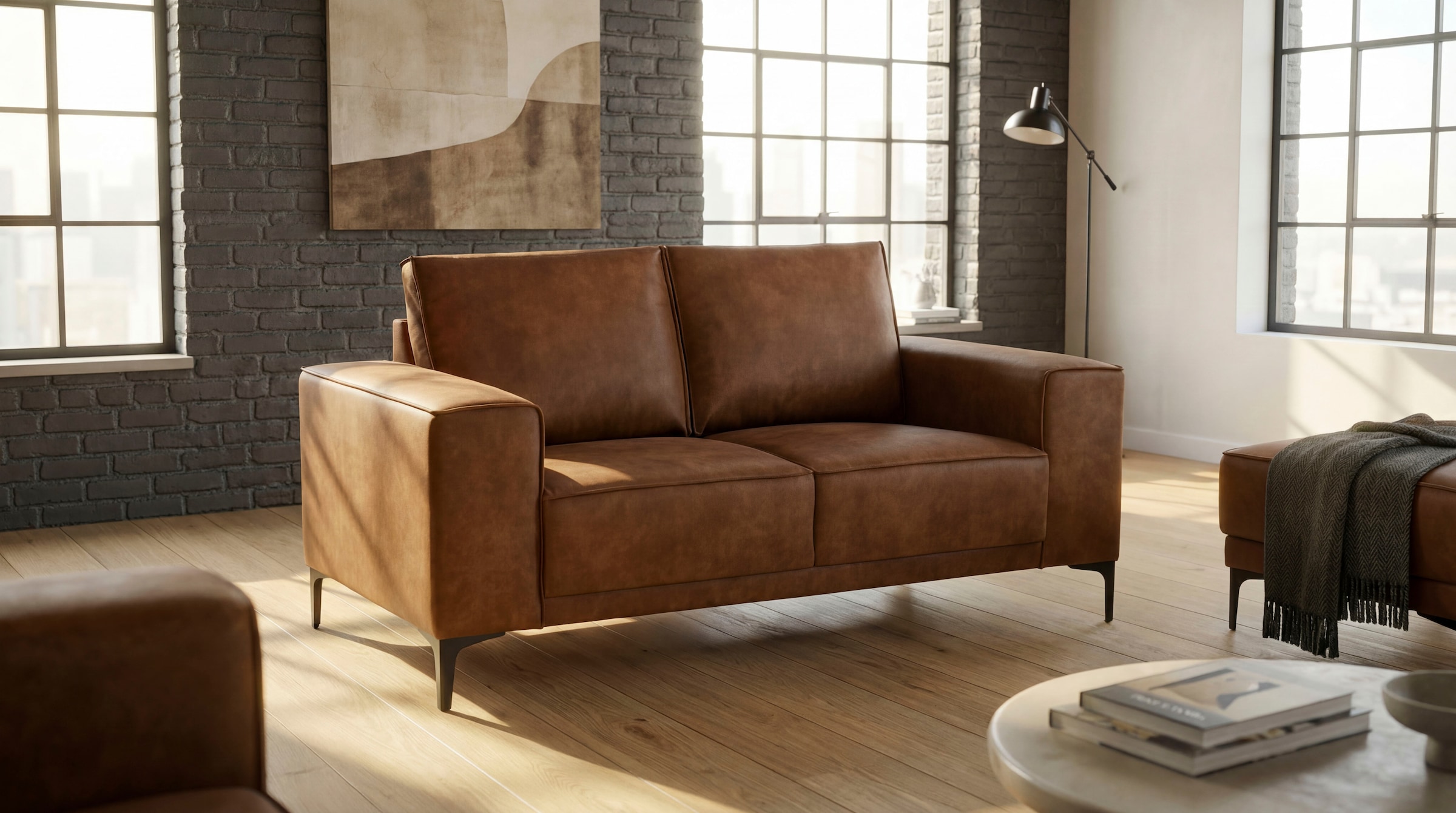 OTTO home 2-Sitzer »Kompaktsofa Oland, Struktur, Flachgewebe, Luxus-Microfaser, Boucle« 164 cm, Wellenunterfederung, Skandi-Design, Metallfüße