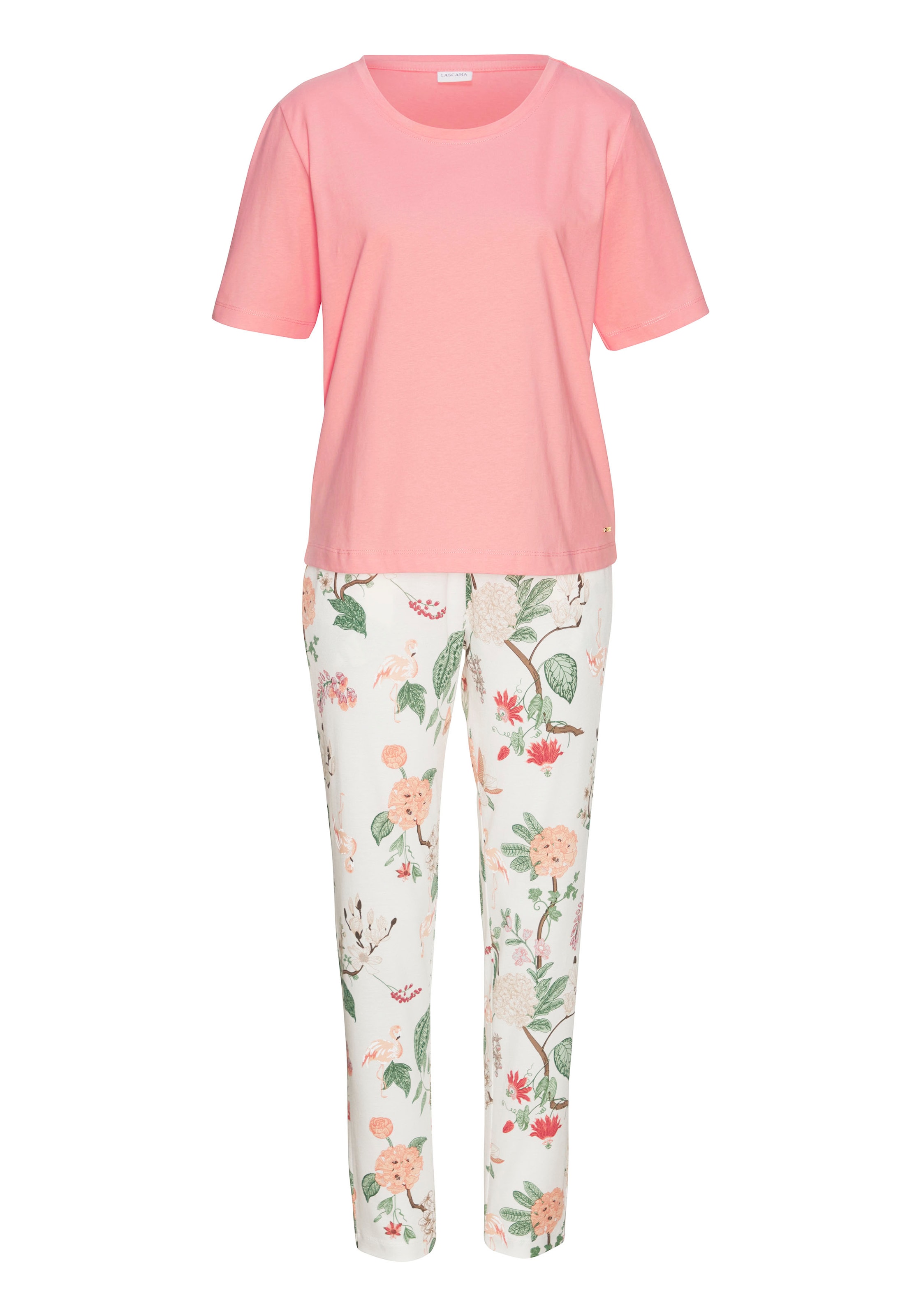 LASCANA Pyjama, (2 tlg.), mit elegantem Blumenmuster