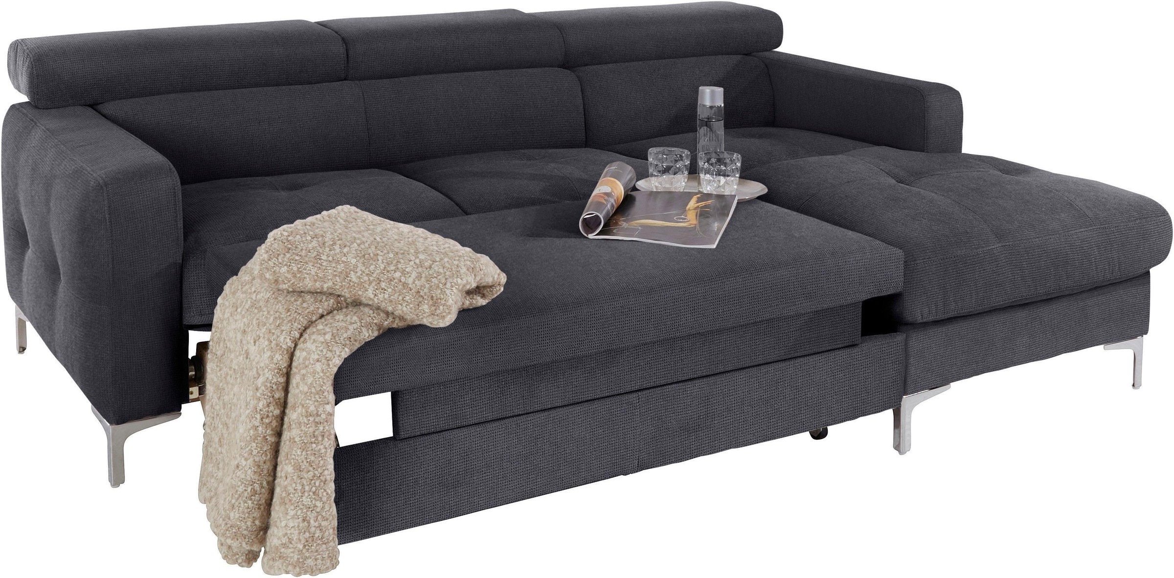 COTTA Polstergarnitur »Sammy L-Form«, (Set), Set bestehend aus: Ecksofa mit Kopfteilverstellung & Hocker