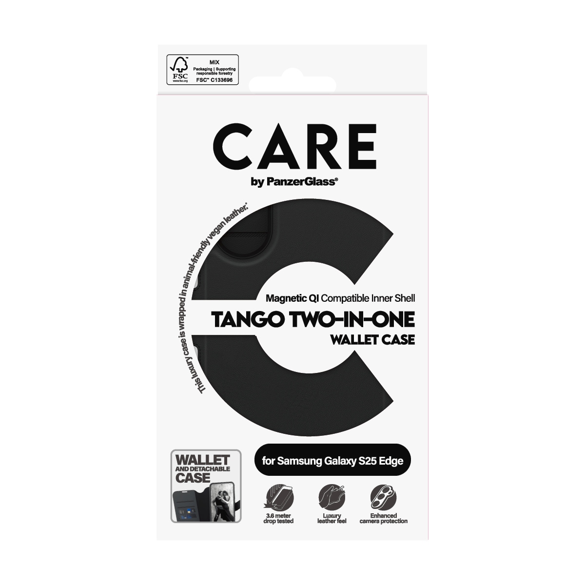 CARE by PanzerGlass Backcover »MagSafe Compatible Tango Two-In-One Wallet Case für Galaxy S25 Edge«, Samsung Galaxy S25 Edge, Backcover, Schutzhülle, Handyschutzhülle, Case, Schutzcase, stoßfest