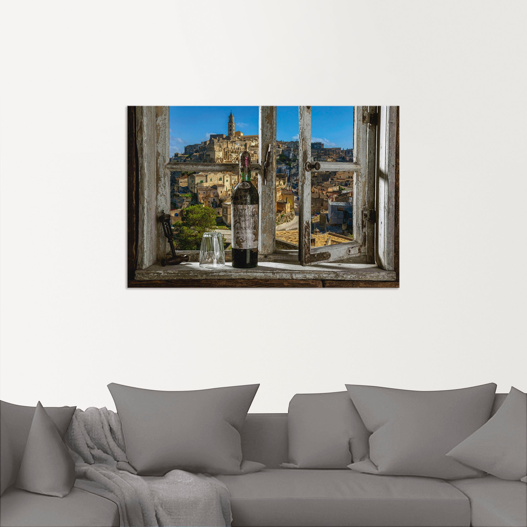 Artland Wandbild »Blick aus dem Fenster Matera, Italien«, Fenster & Türen, (1 St.), als Alubild, Outdoorbild, Leinwandbild, Poster, Wandaufkleber