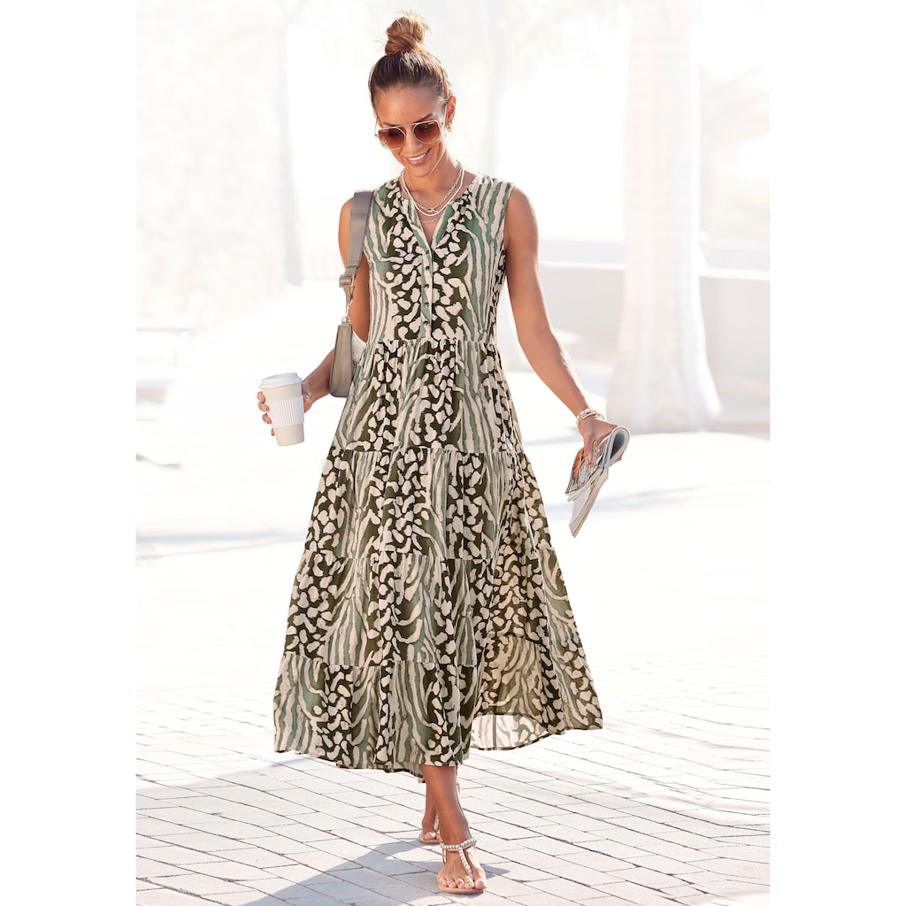 LASCANA Maxikleid, mit Animalprint und Knopfleiste, Sommerkleid, Strandkleid