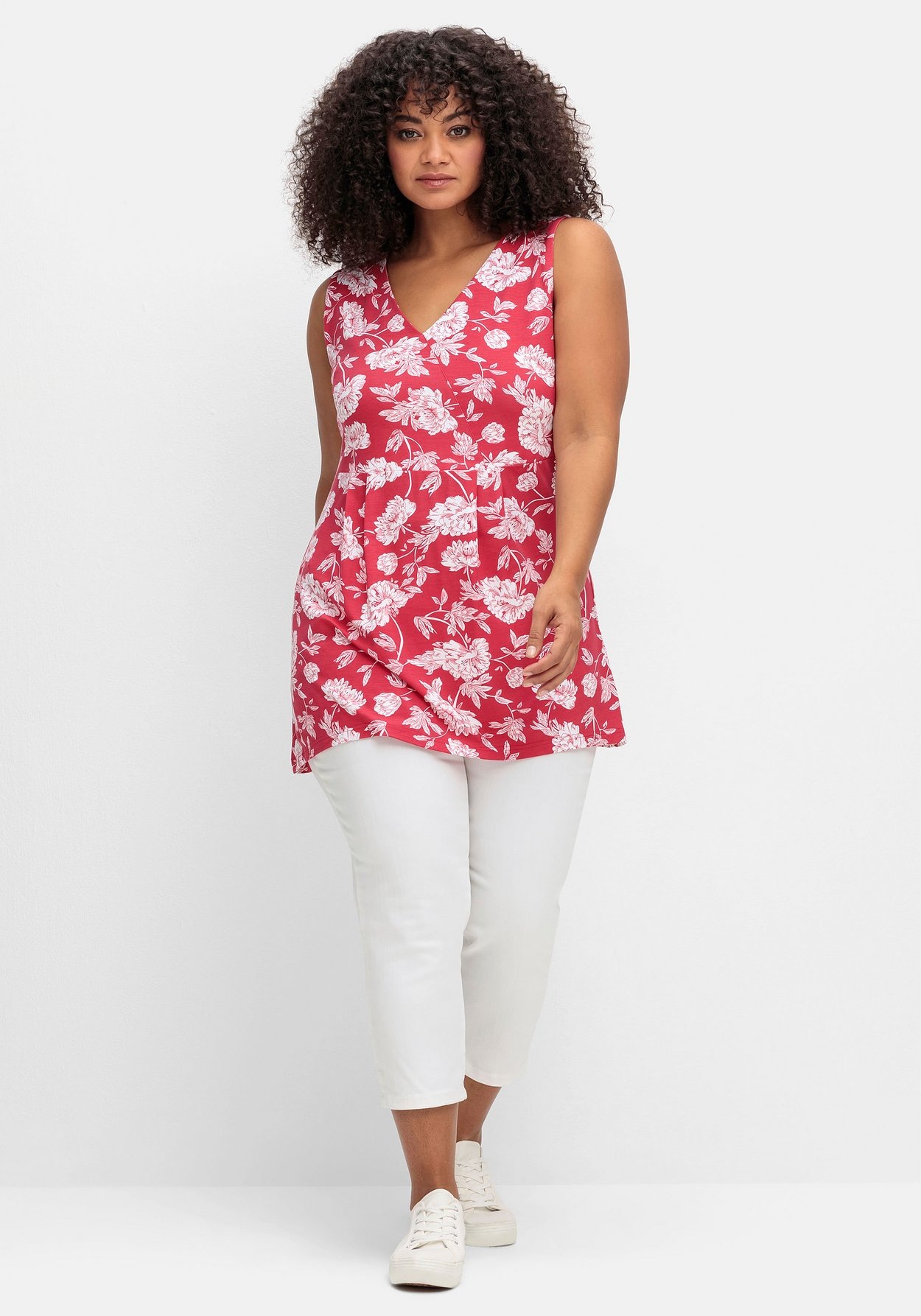 Sheego Longtop »Longtop mit Blumendruck und Spitze im Rücken«