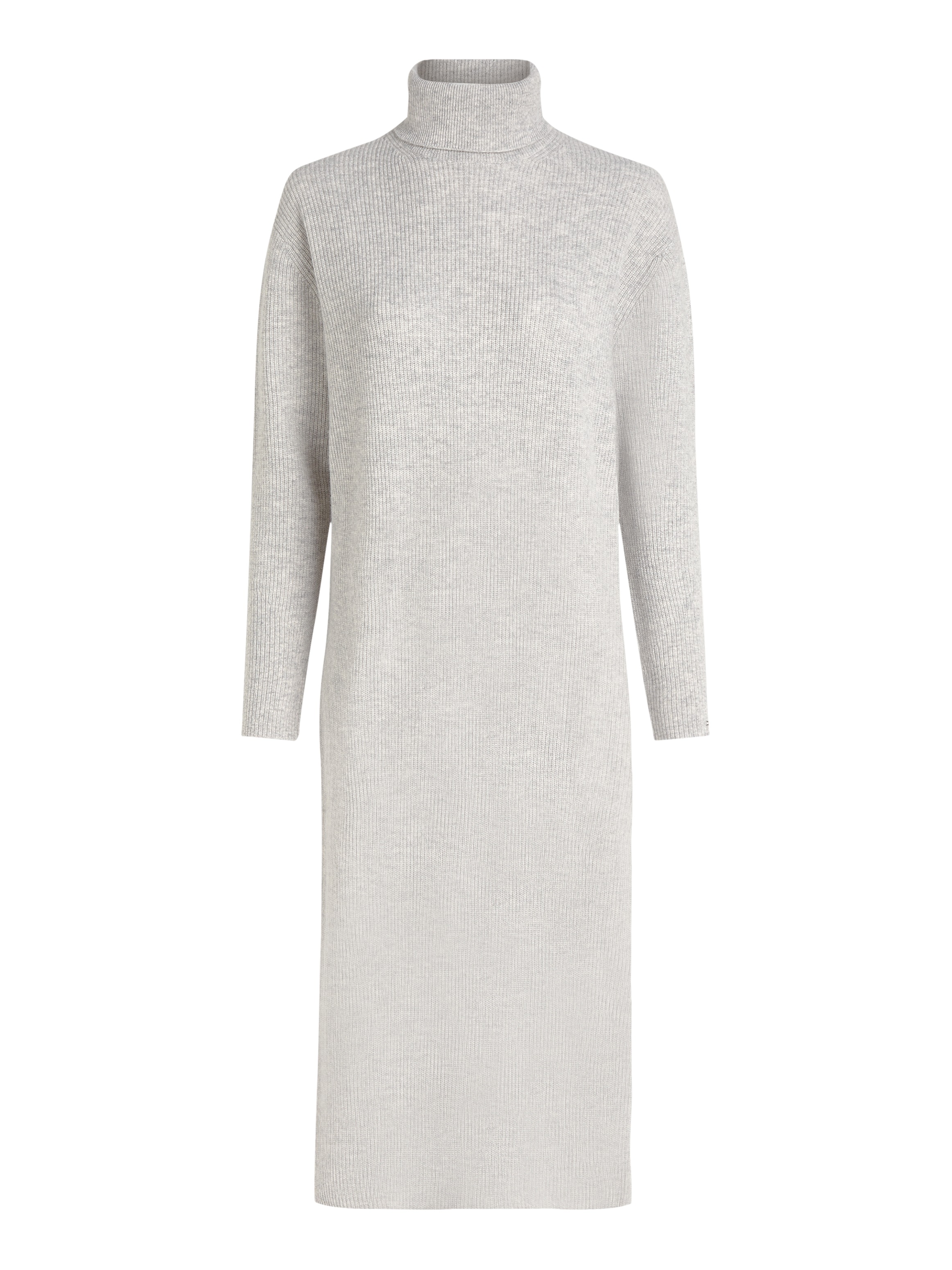 Tommy Hilfiger Strickkleid »WOOL CASH ROLL-NK LONG DRESS«, mit Logostickerei, in Rippoptik