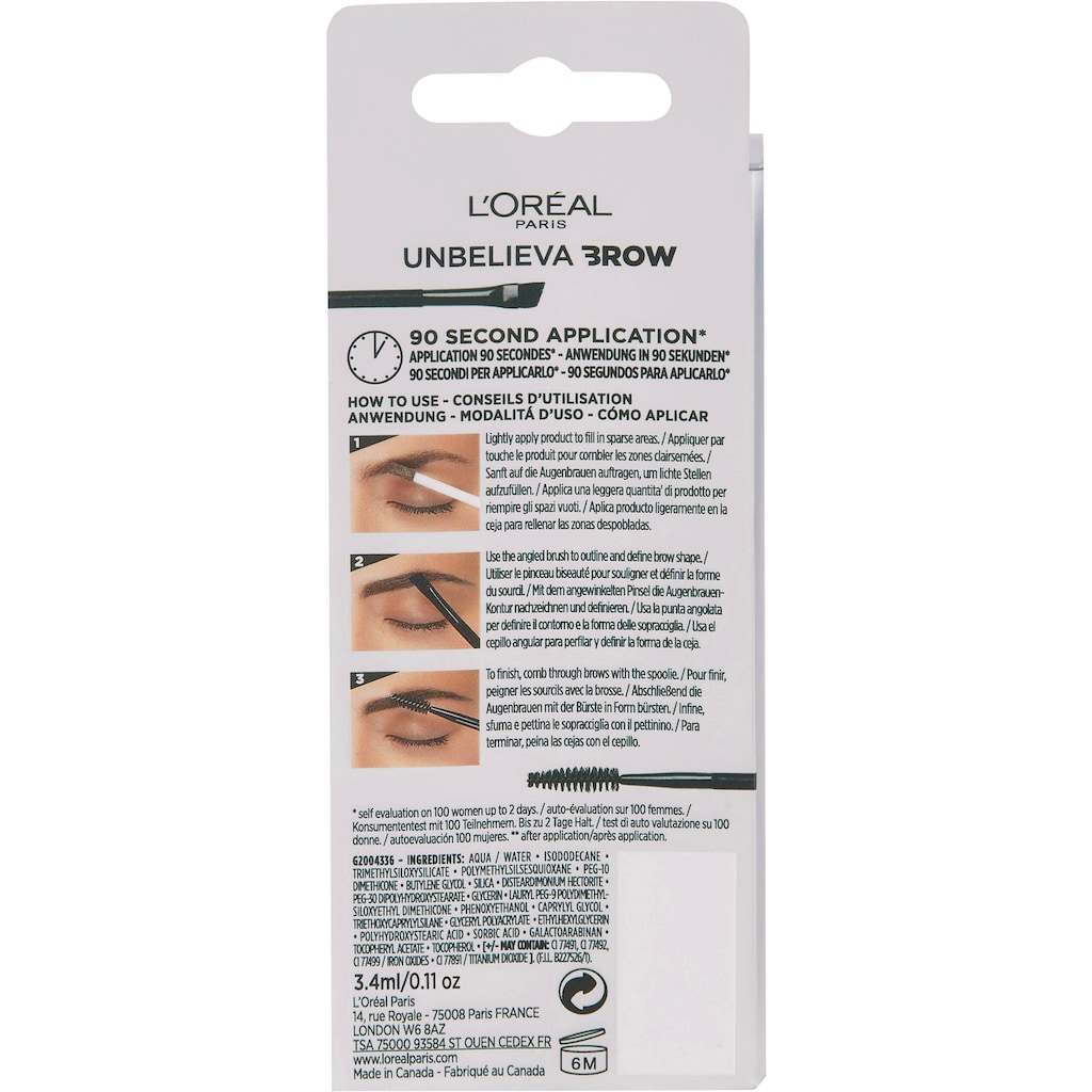 L'ORÉAL PARIS Augenbrauen-Gel »Unbelieva Brow«, mit unterschiedlichen Applikatoren, wischfest, Augen-Make-Up