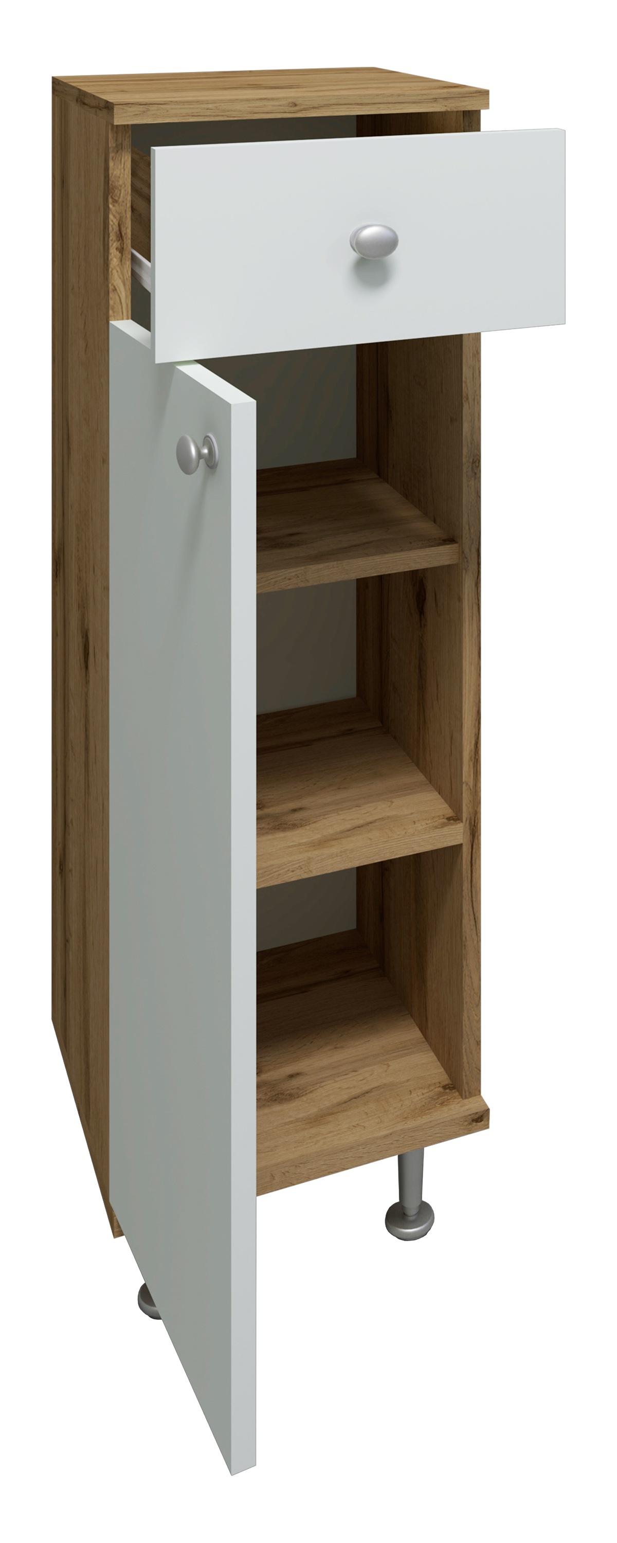 VCM Hochschrank »VCM Holz Midischrank | Badschrank | Maße: H. 95 x B. 30 x T. 30 cm | 1 Schublade | 1 Drehtür | 3 Fächer - Nilosi«, (1 St.)